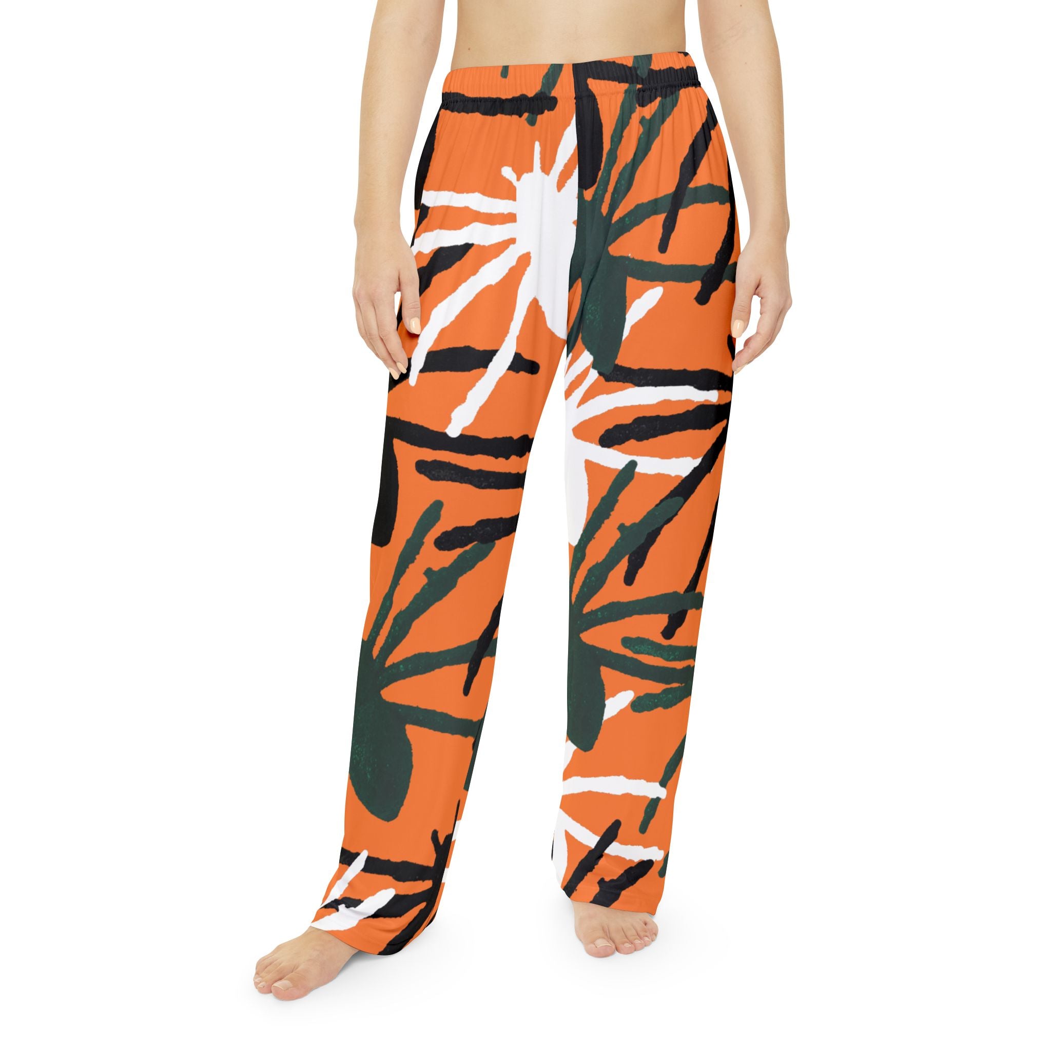 Floral Abstract Women's Pajama Pants — Orange Botanical Lounge Trousers