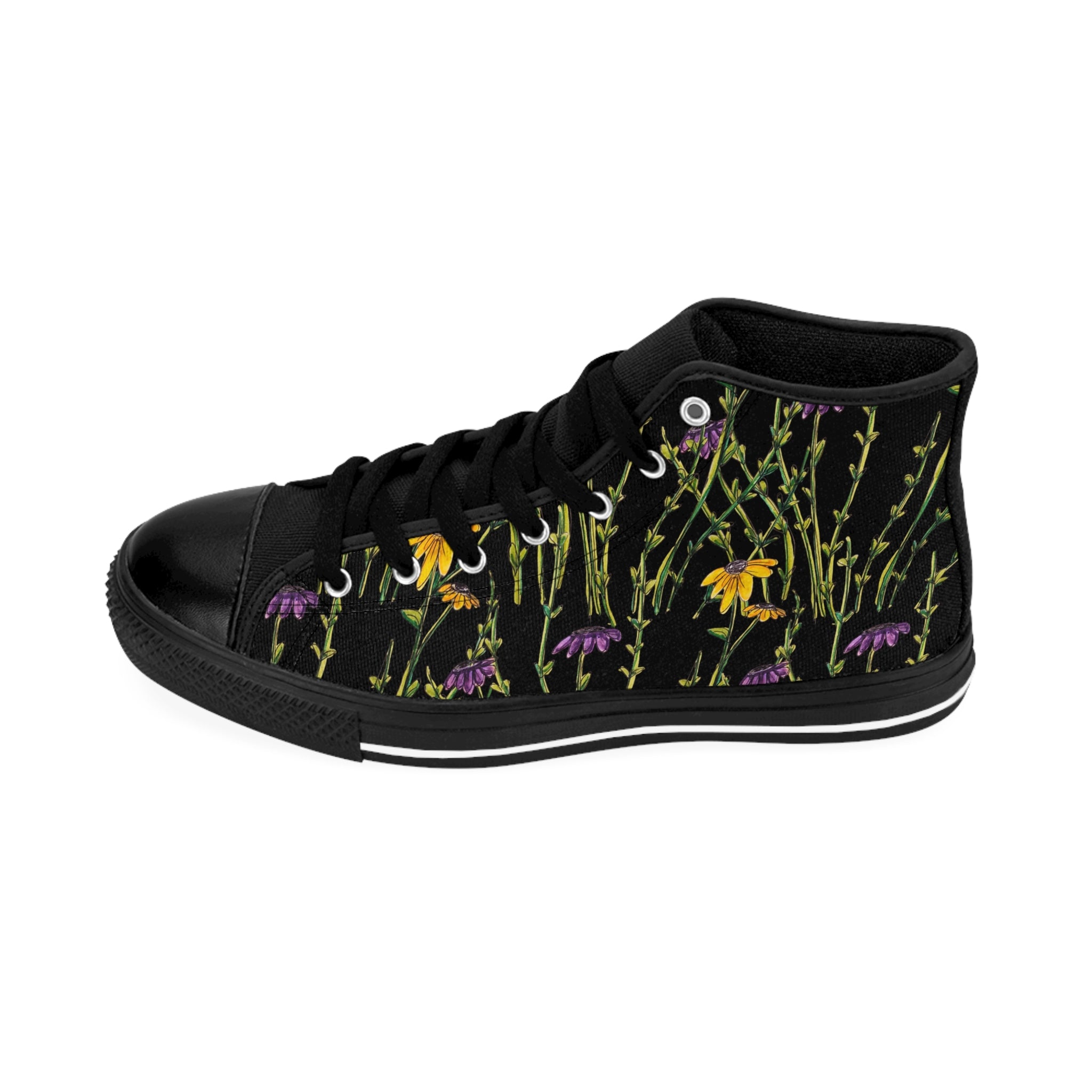 Floral Thistle High-Top Sneakers — Women's Botanical Print Canvas Shoes