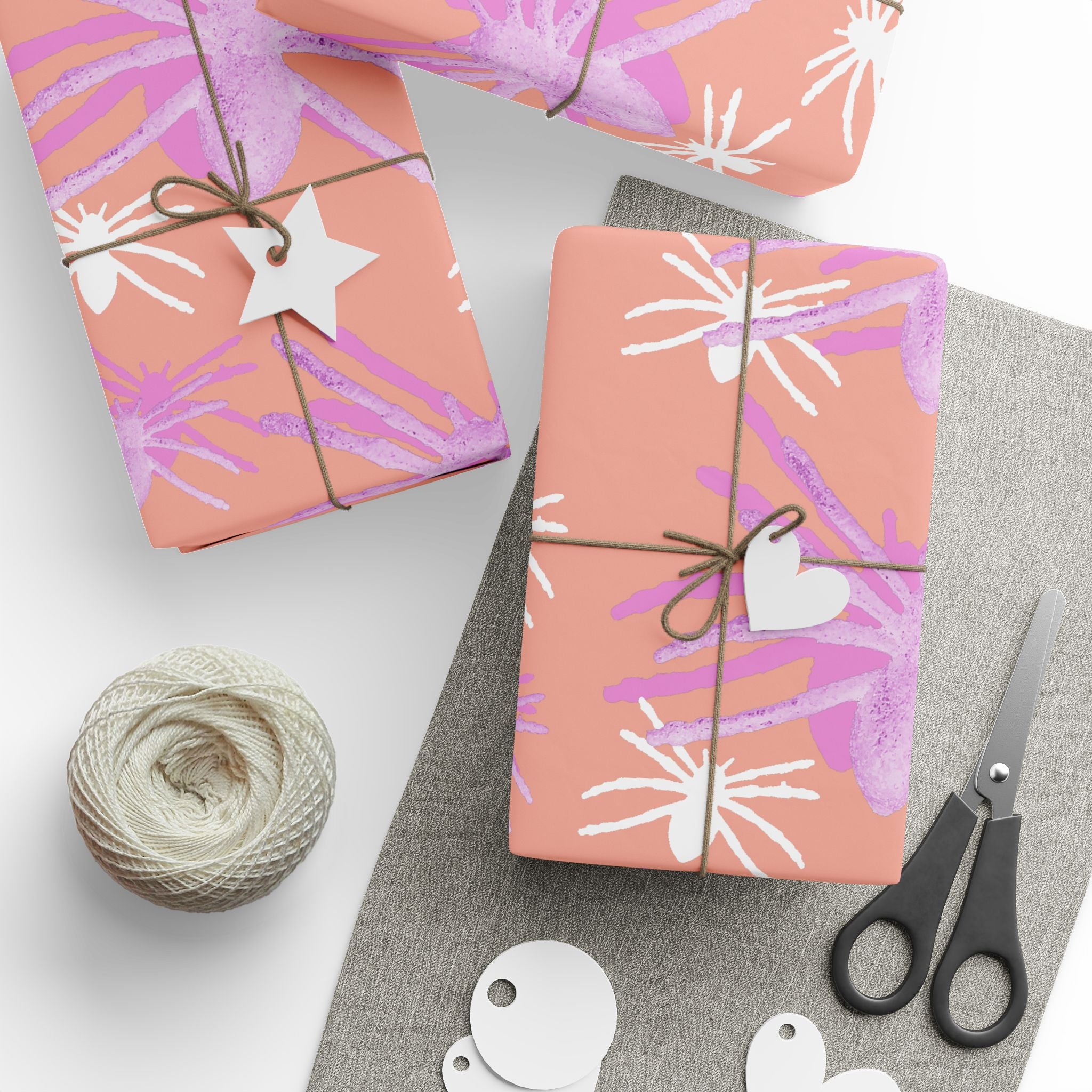 Floral Peach Wrapping Paper Roll — Pink & White Palm Brushstroke Gift Wrap