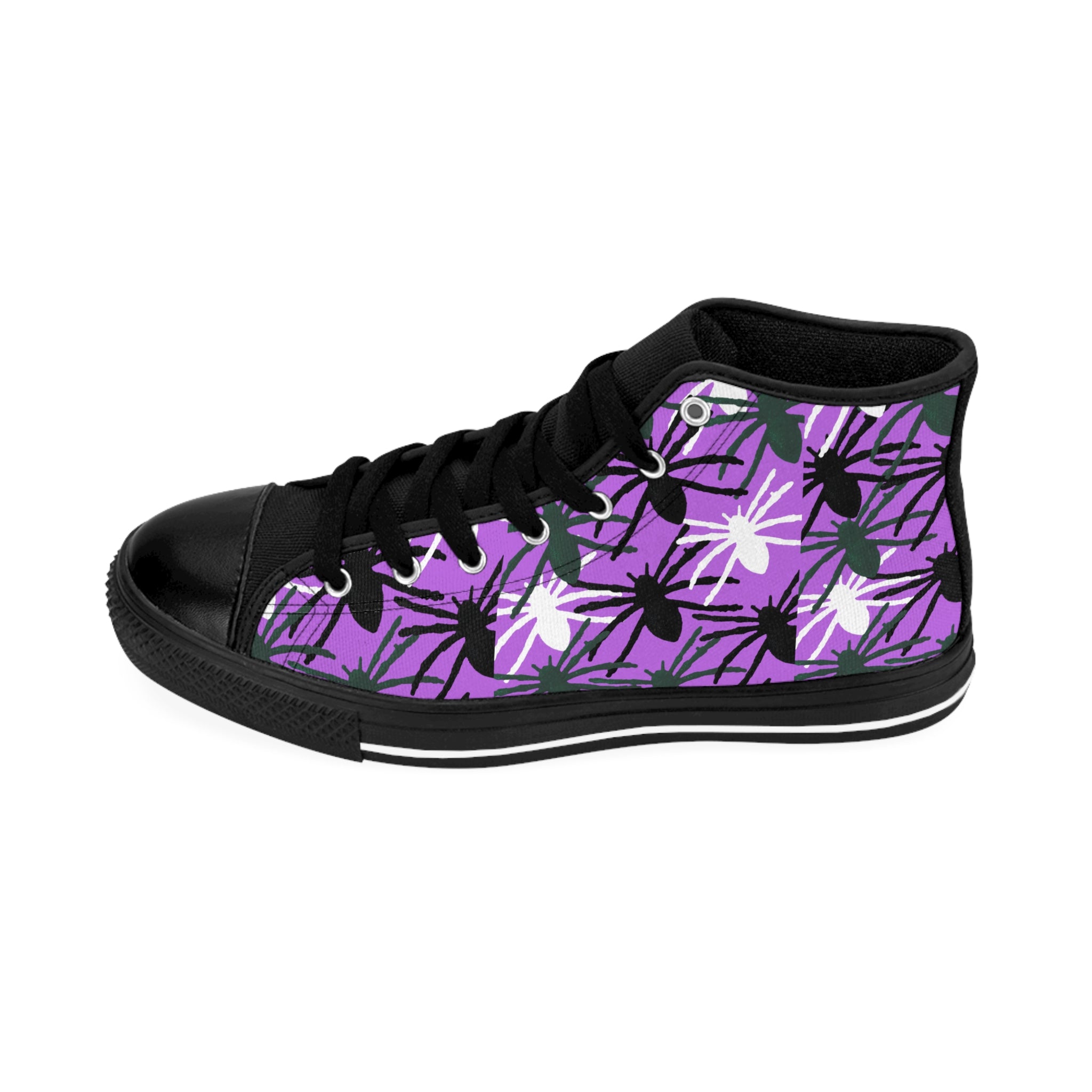 Purple Floral High-Top Sneakers — Women's Classic Canvas Shoes