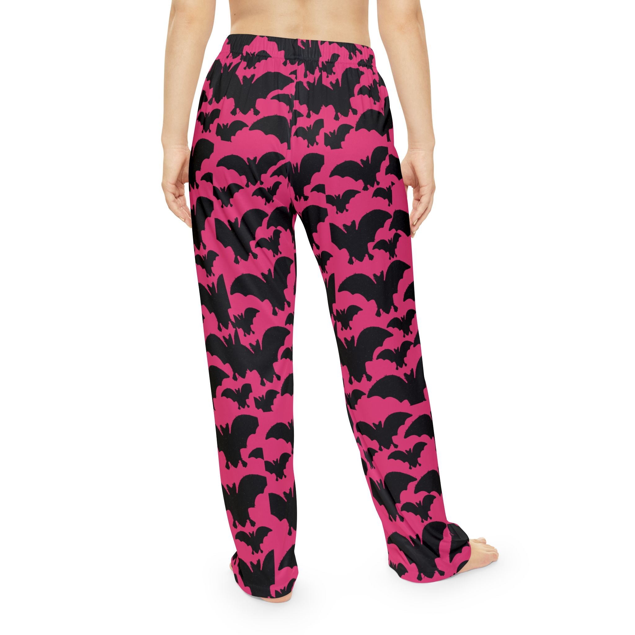 Halloween Bat Pajama Pants — Pink & Black All-Over Print Sleepwear