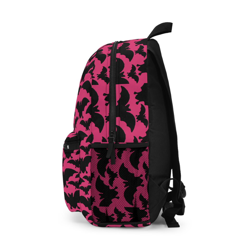 Pink Bat Pattern Backpack — Gothic Halloween School Bag