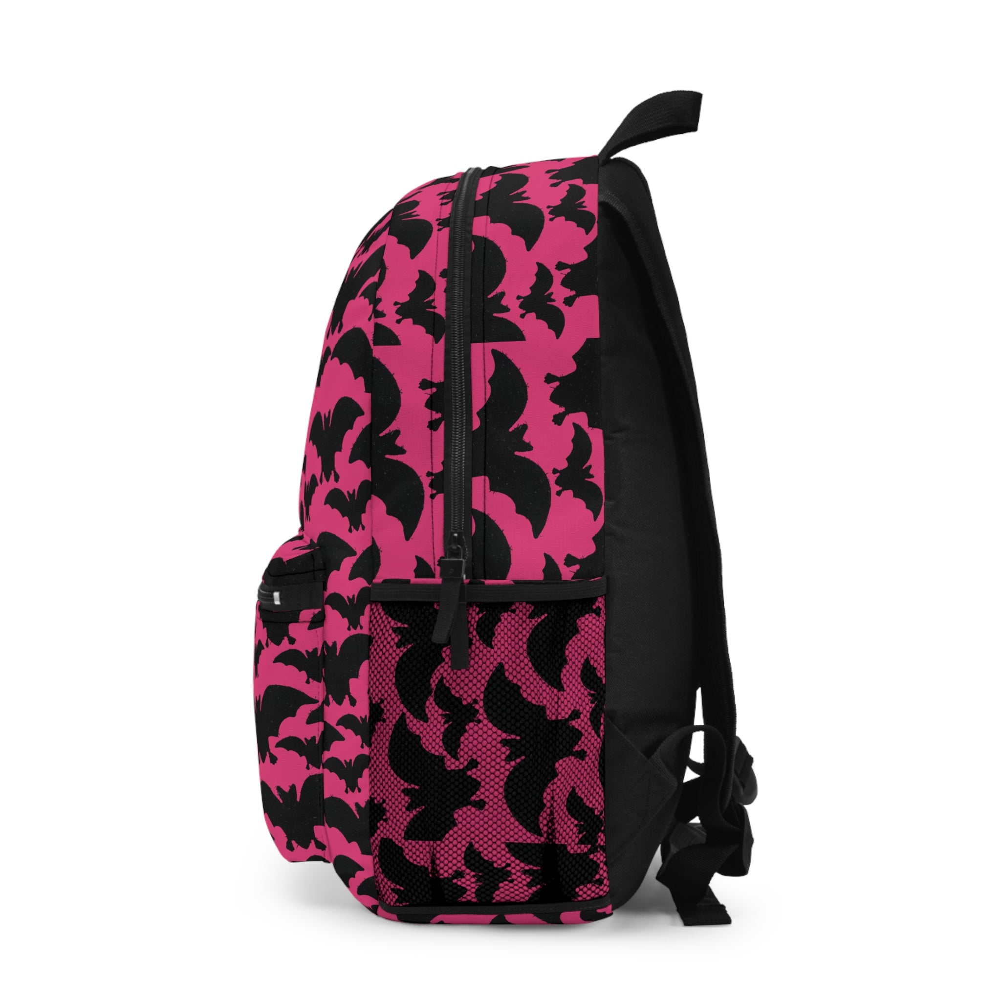 Pink Bat Pattern Backpack — Gothic Halloween School Bag