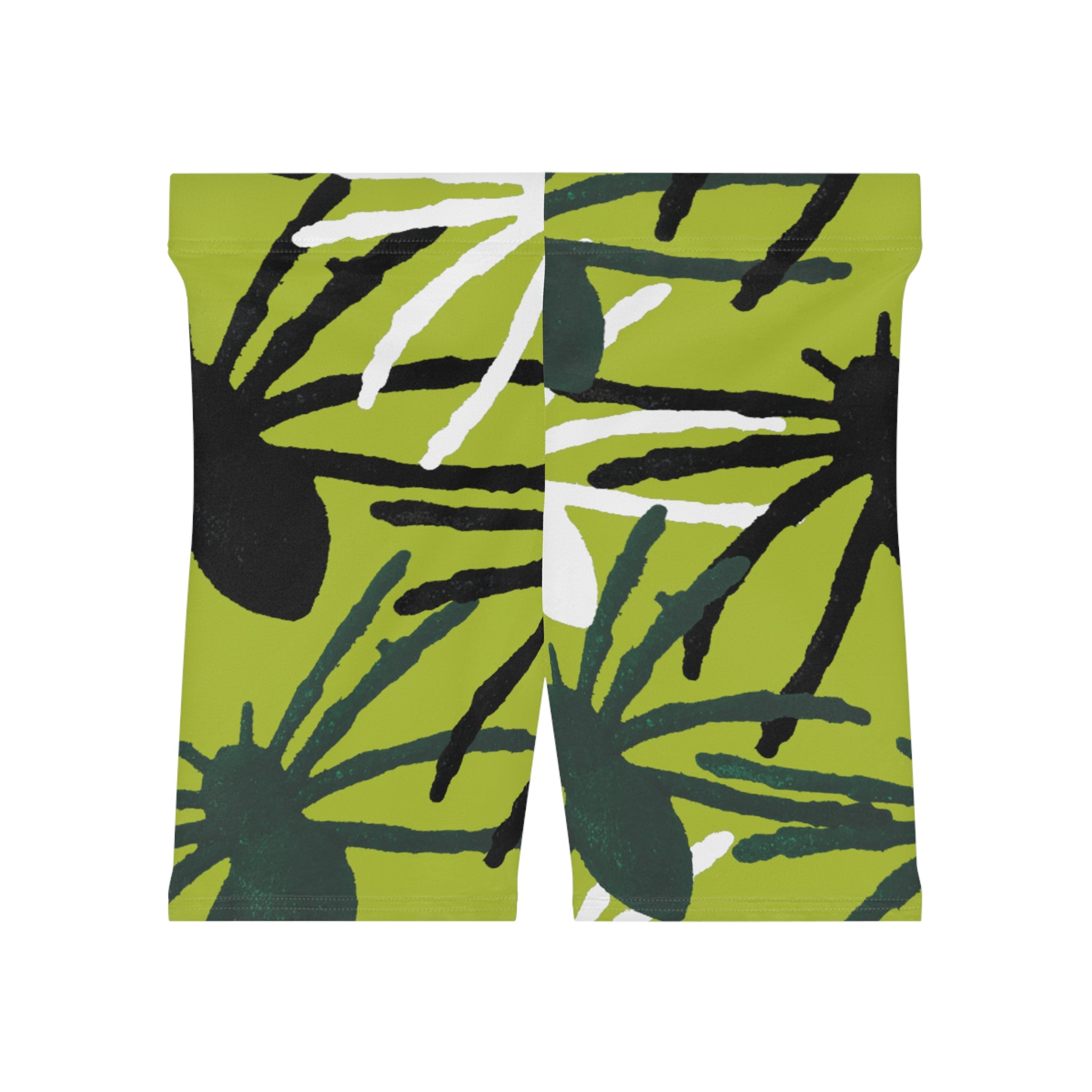 Green Tropical Palm Print Biker Shorts — Women's Activewear