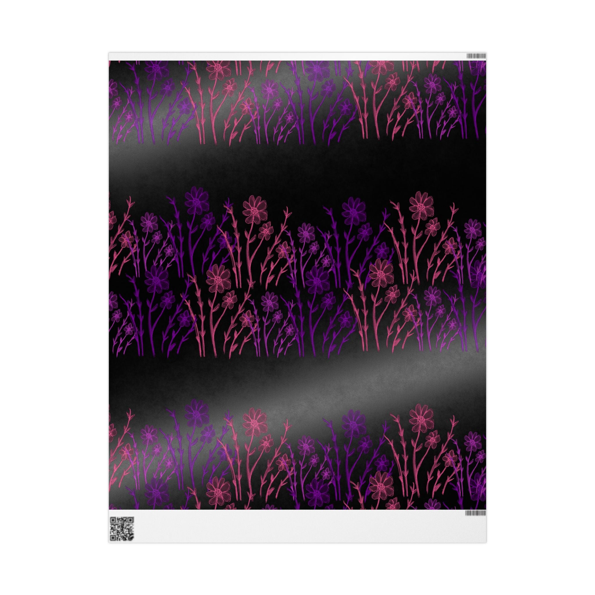 Floral Silhouette Wrapping Paper — Purple & Pink Meadow on Black