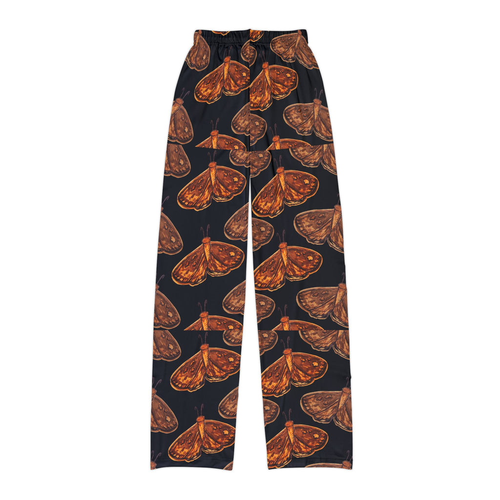 Kids Lounge Pants — Orange Moth All-Over Print Cozy Pajama Pants