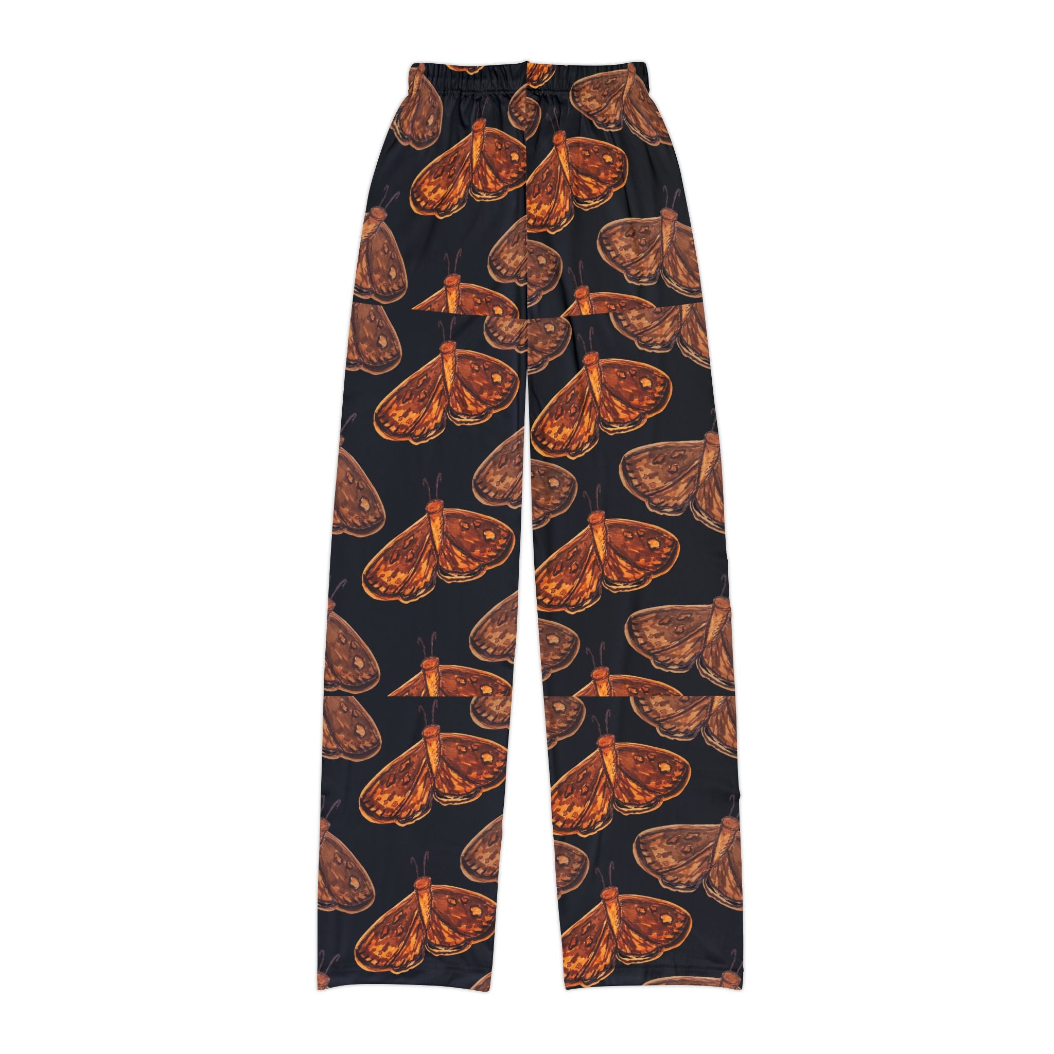 Kids Lounge Pants — Orange Moth All-Over Print Cozy Pajama Pants