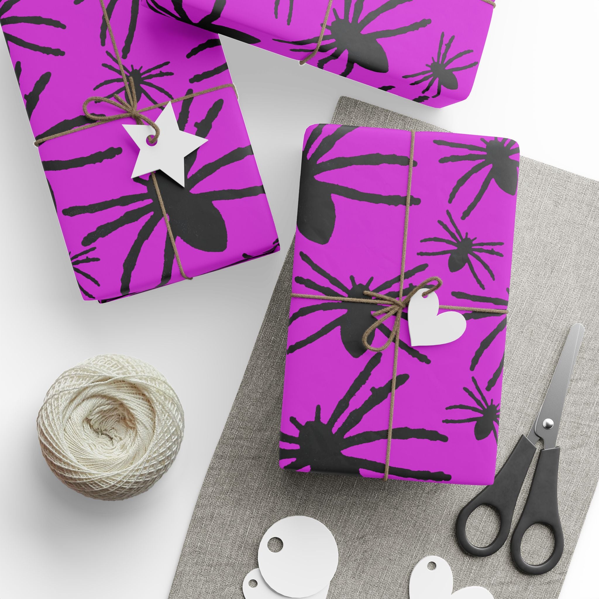 Spider Pattern Wrapping Paper — Pink Halloween Gift Wrap