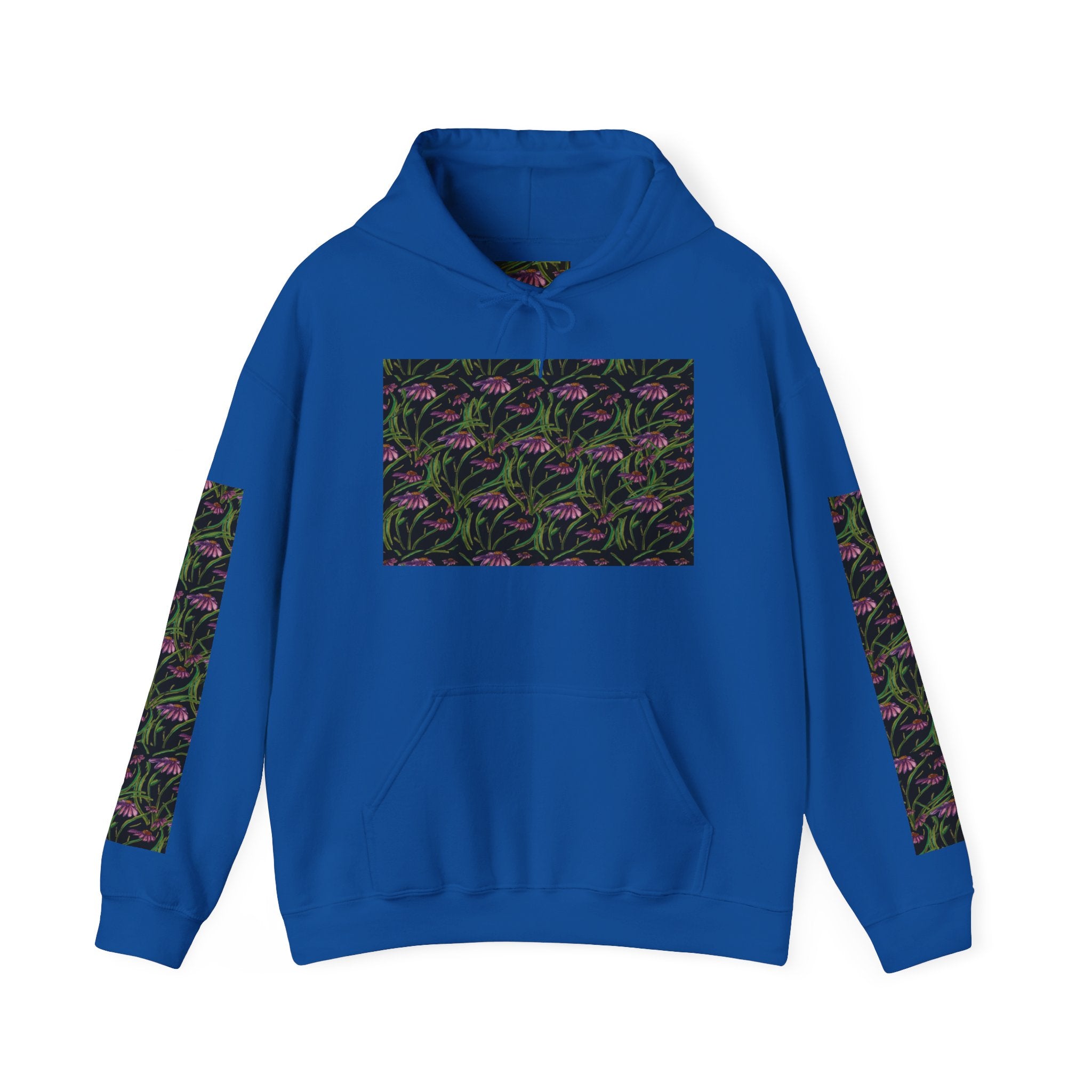 Floral Nightshade Pattern Hoodie — Dark Purple Botanical Print Sweatshirt