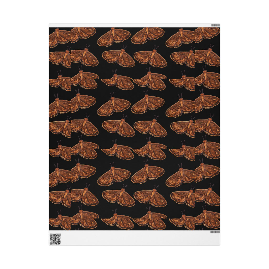 Moth Pattern Wrapping Paper — Vintage Brown Moth Gift Wrap on Black