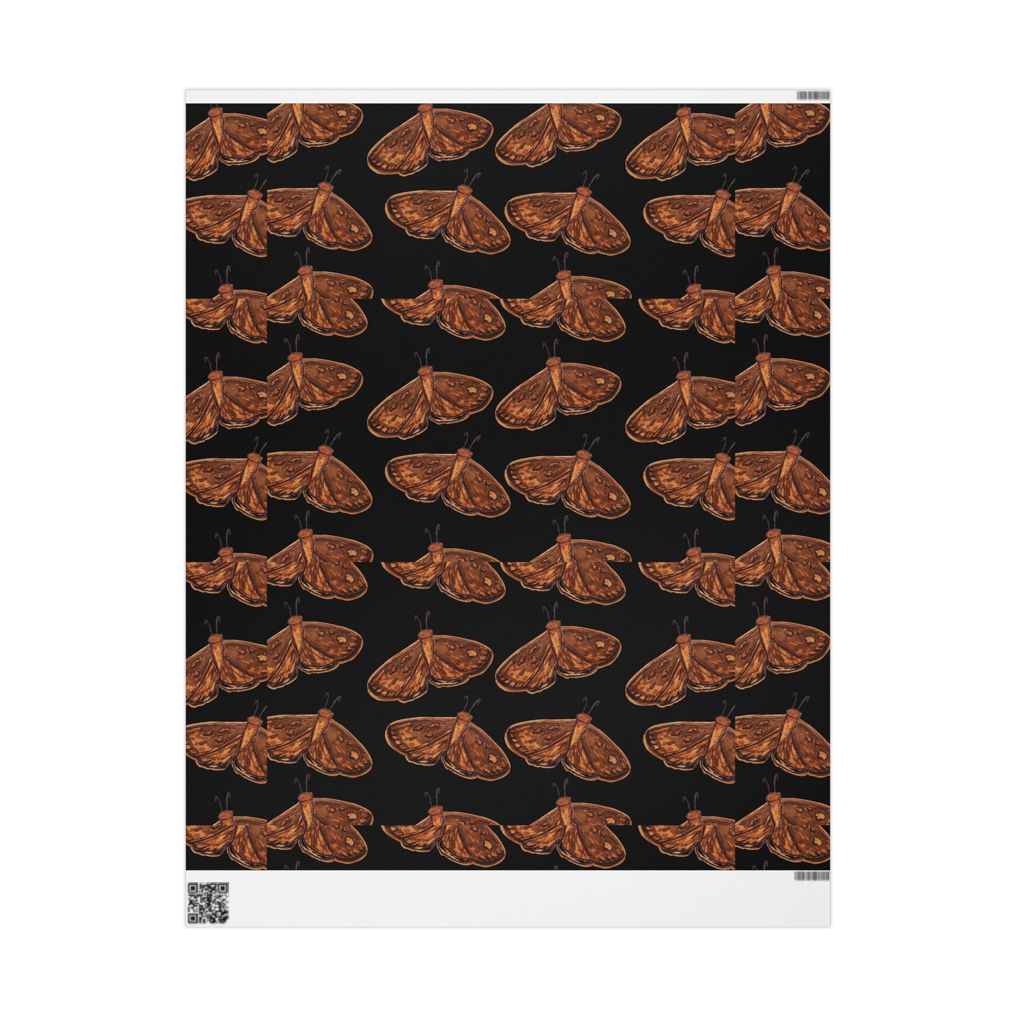 Moth Pattern Wrapping Paper — Vintage Brown Moth Gift Wrap on Black