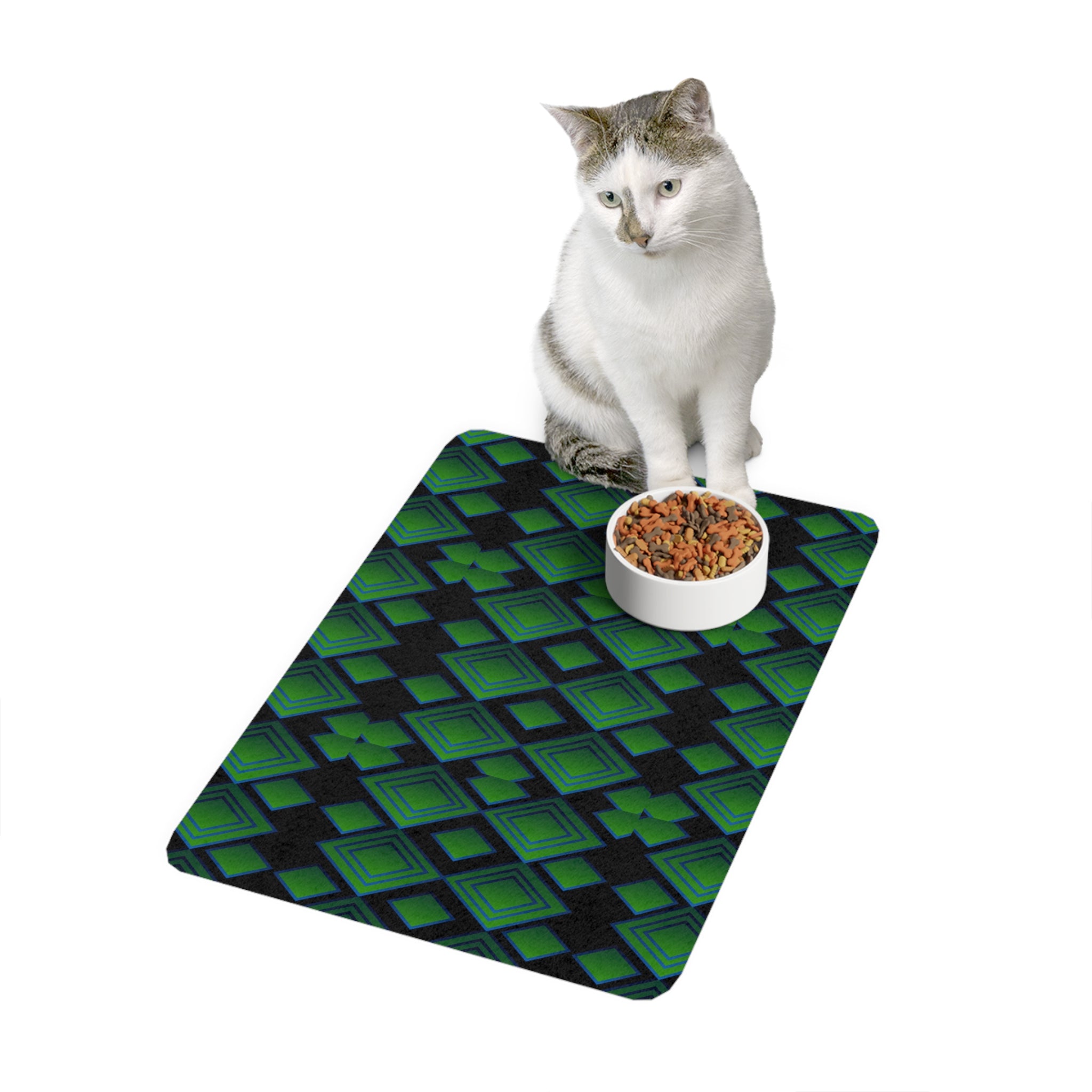 Geometric Green Diamond Pet Food Mat (12x18)