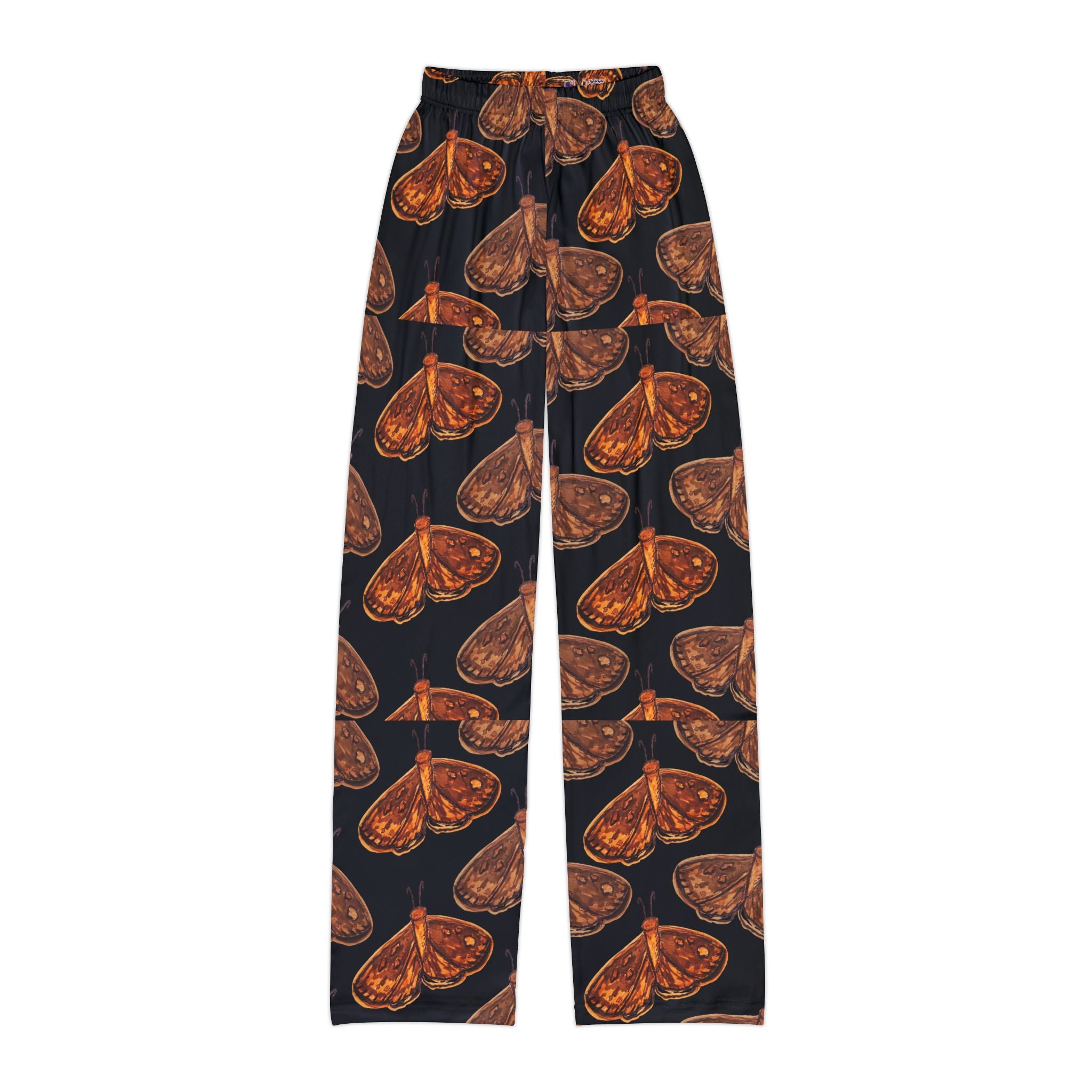 Kids Lounge Pants — Orange Moth All-Over Print Cozy Pajama Pants