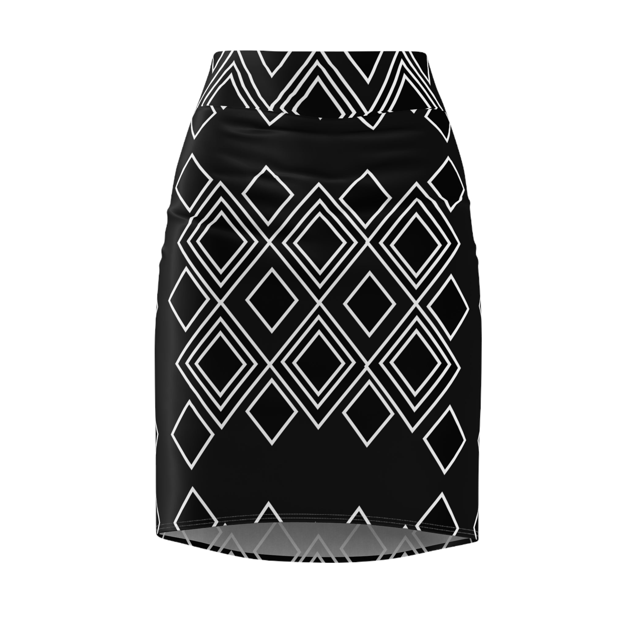 Black Geometric Diamond Pencil Skirt