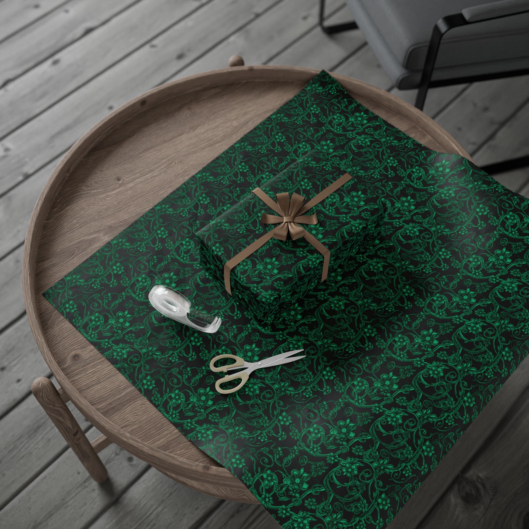 Emerald Filigree Wrapping Paper — Elegant Green Floral Gift Wrap
