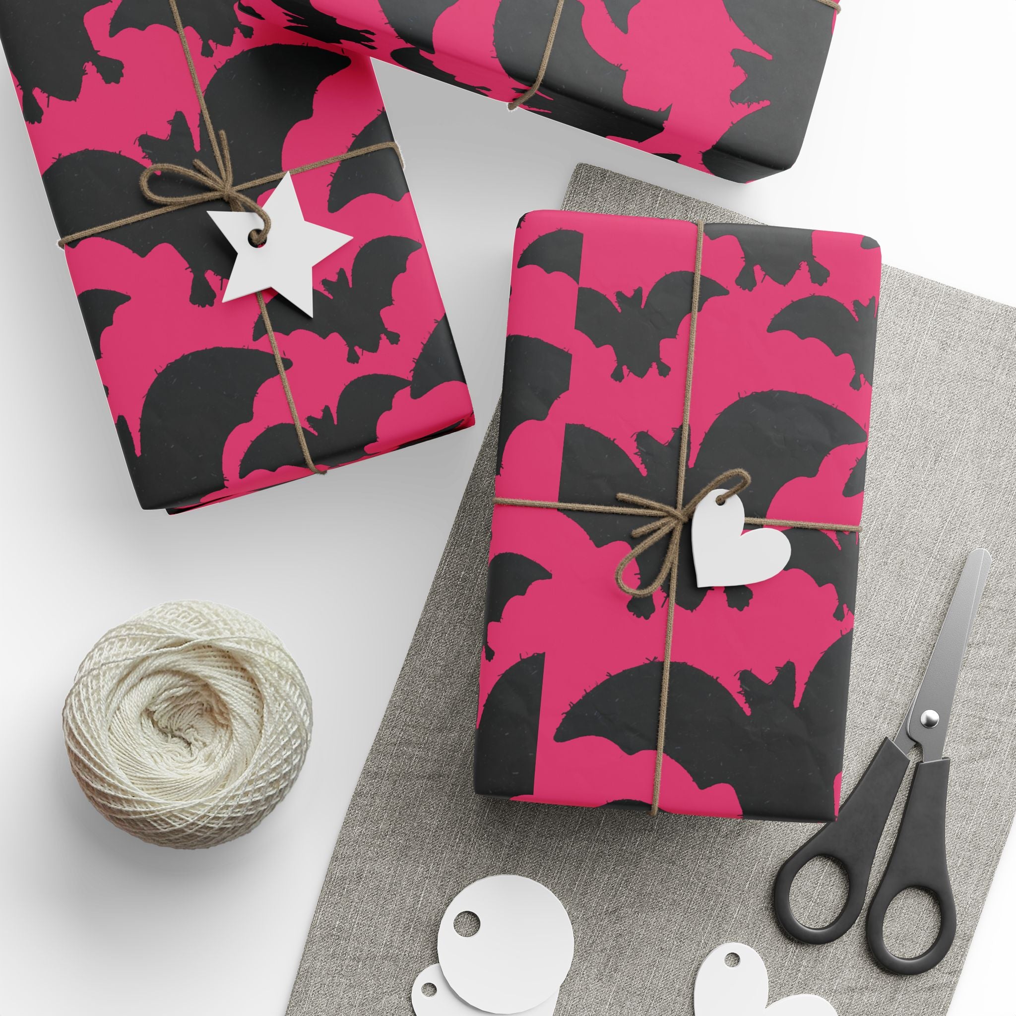 Bat Pattern Wrapping Paper — Pink & Black Halloween Gift Wrap