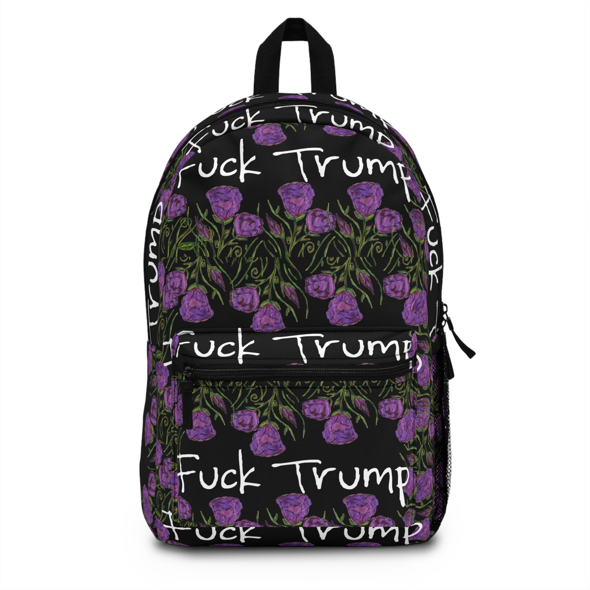 Anti-Trump Floral Backpack — Purple Rose Protest Statement Bag