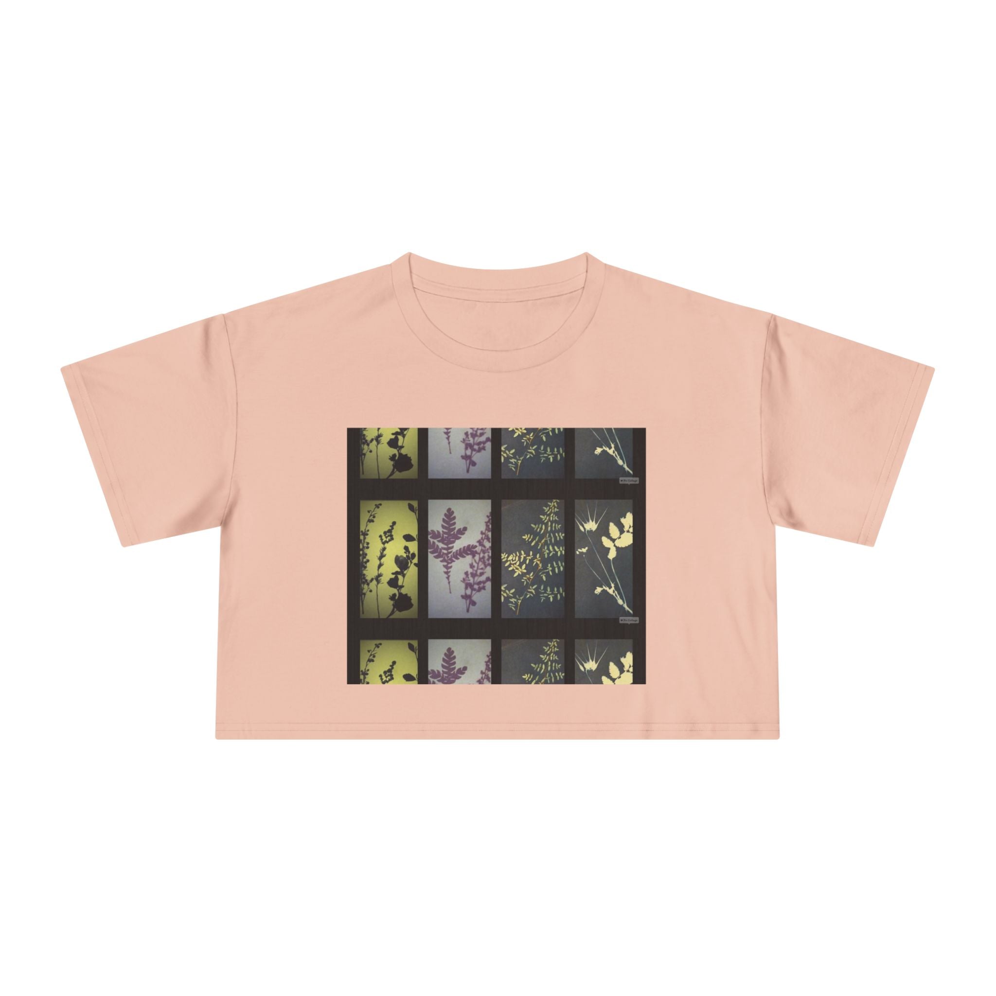 Botanical Grid Women's Crop Tee — Vintage Floral Silhouette Top