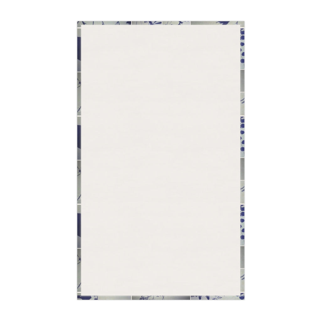 Botanical Patchwork Cotton Tea Towel — Blue Floral Check Kitchen Towel