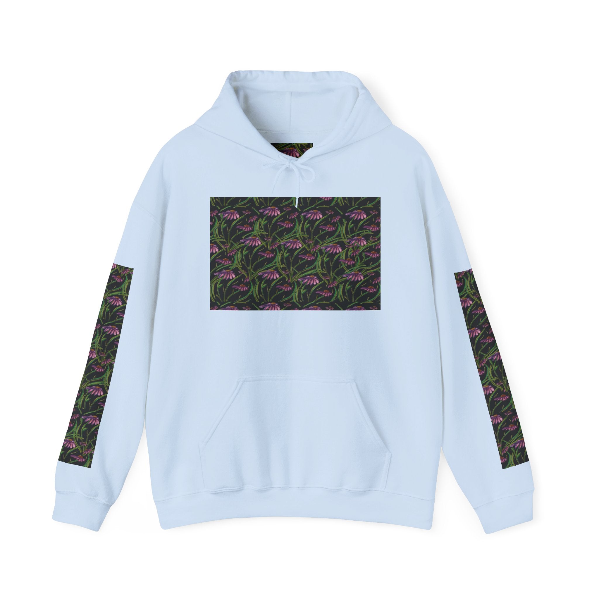 Floral Nightshade Pattern Hoodie — Dark Purple Botanical Print Sweatshirt