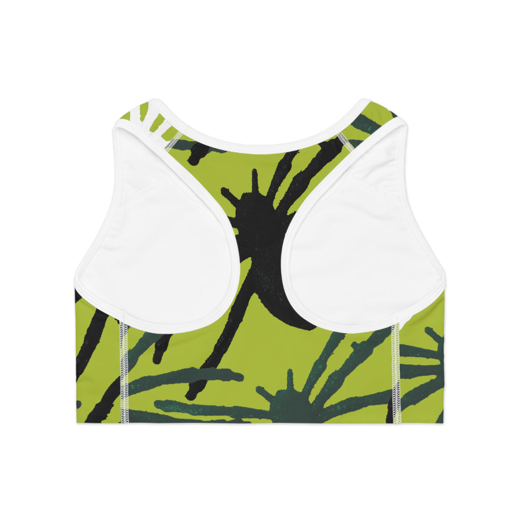 Green Palm Print Sports Bra — Tropical All-Over-Print Activewear