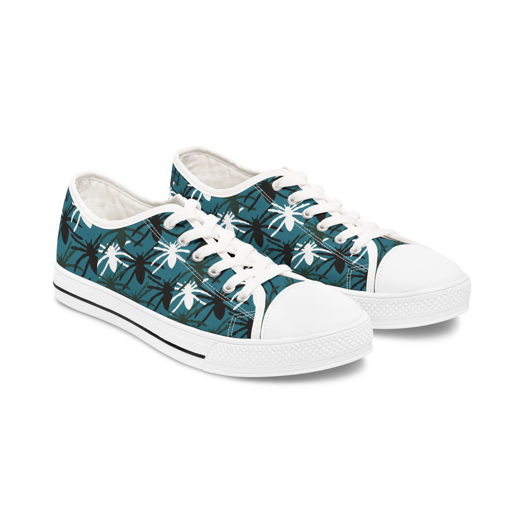 Tropical Palm Low Top Sneakers — Teal Floral Canvas Shoes for Women