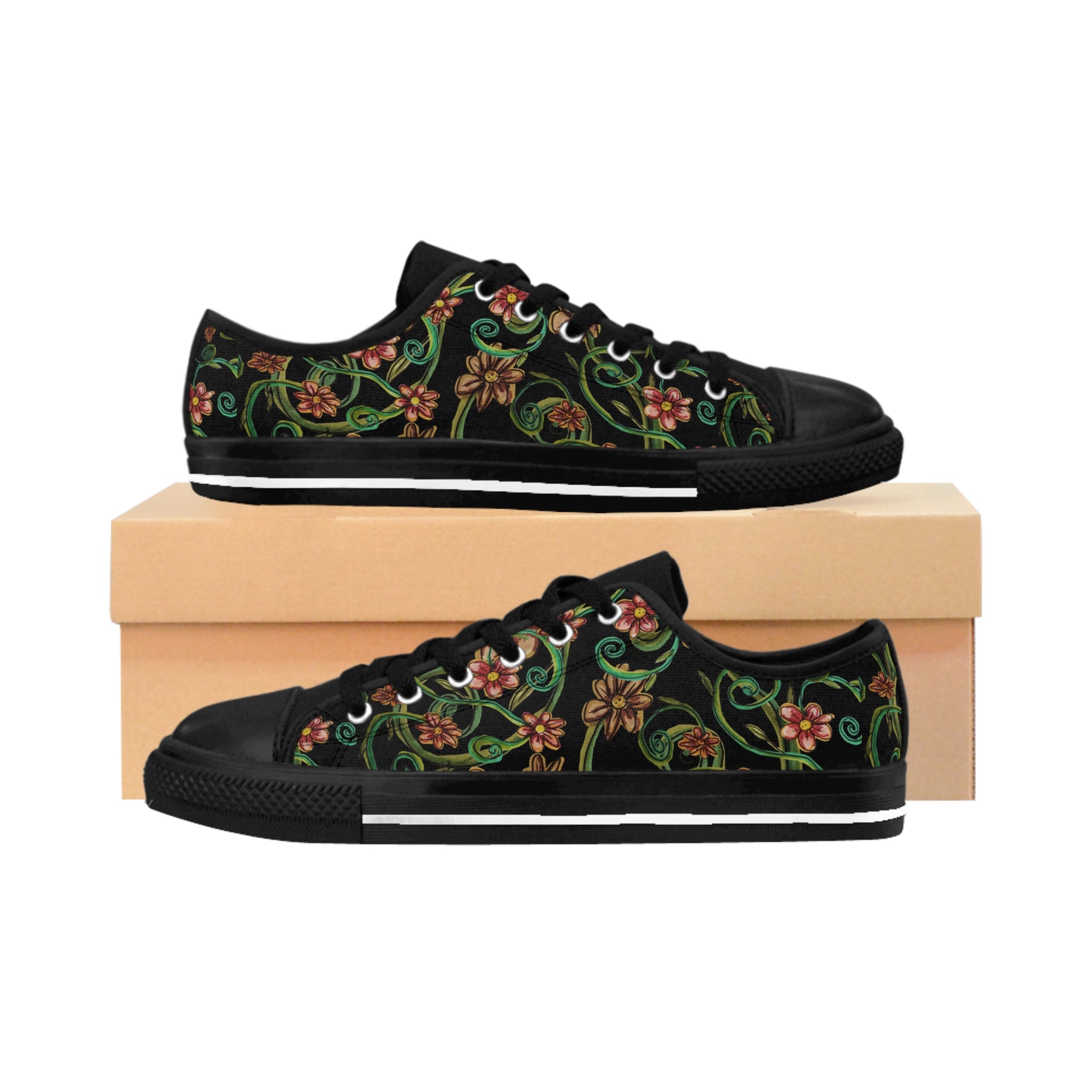 Floral Vine Low-Top Sneakers — Women's Patterned Casual Shoes