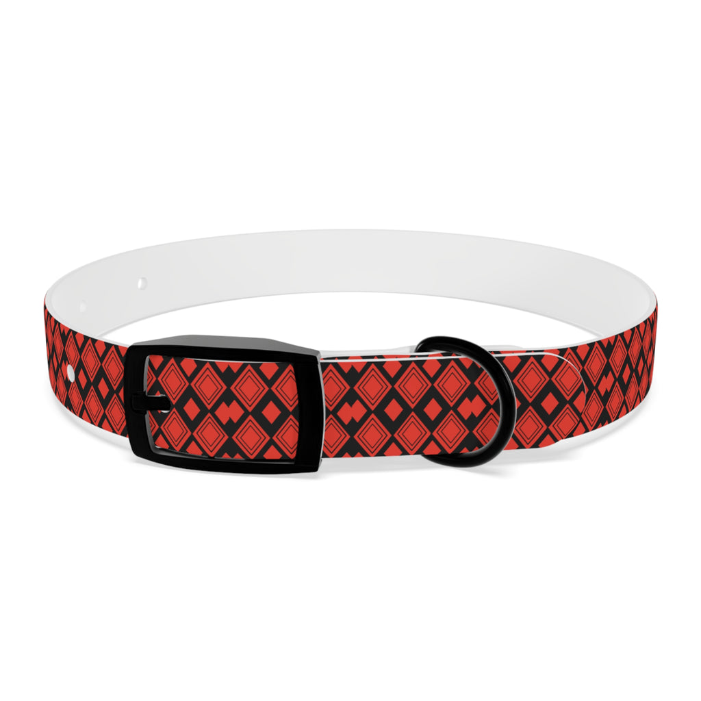 Red Diamond Pattern Dog Collar – Stylish Geometric Pet Collar for Daily Wear