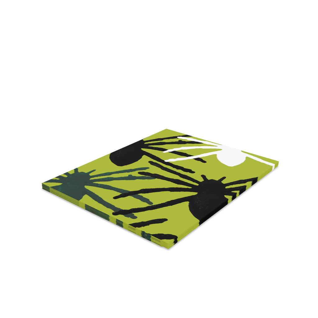 Floral Burst Greeting Cards — Pack of 8/16/24 Blank Note Cards (Green Abstract Daisy Design)