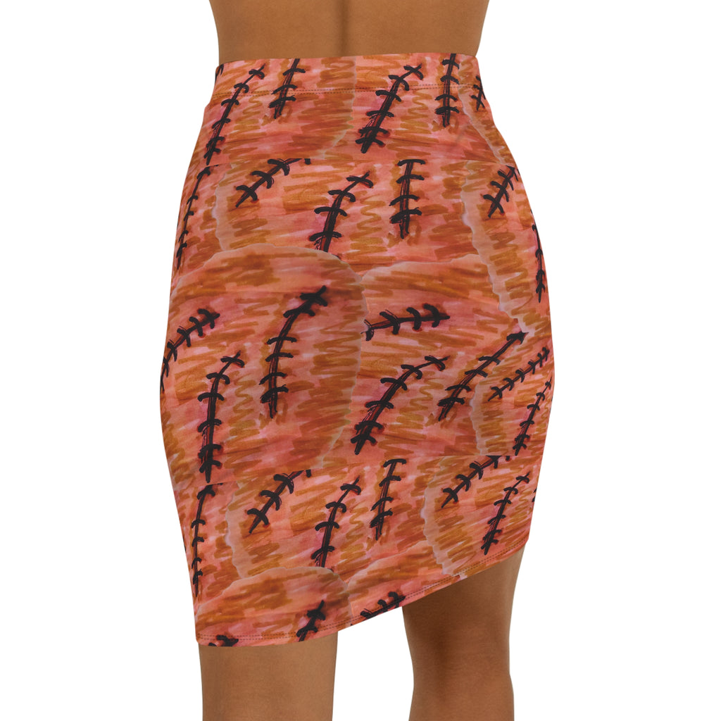 Autumn Fern Print Pencil Skirt — Orange Watercolor AOP