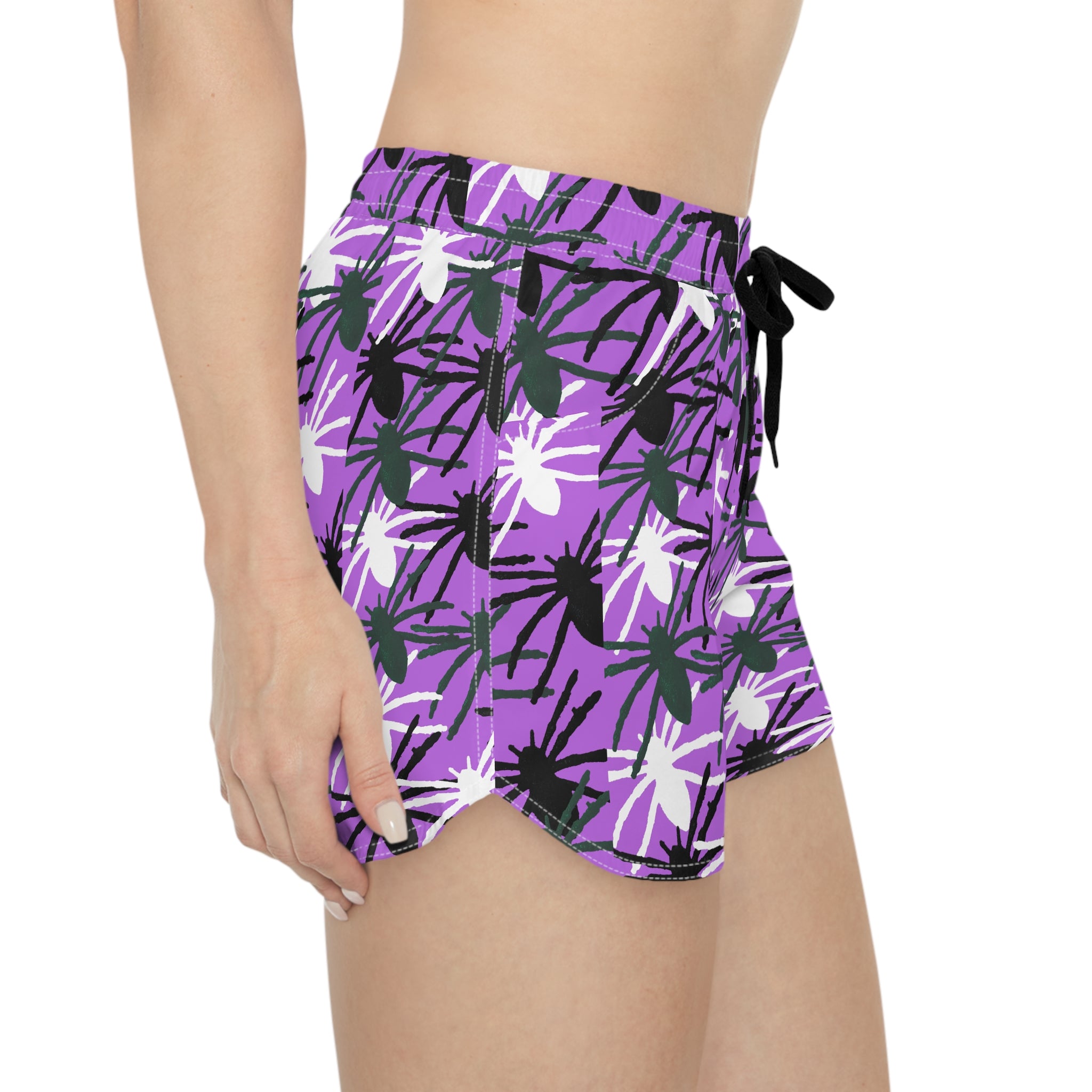 Purple Spider Print Women's Casual Shorts — Fun Halloween Lounge & Beachwear