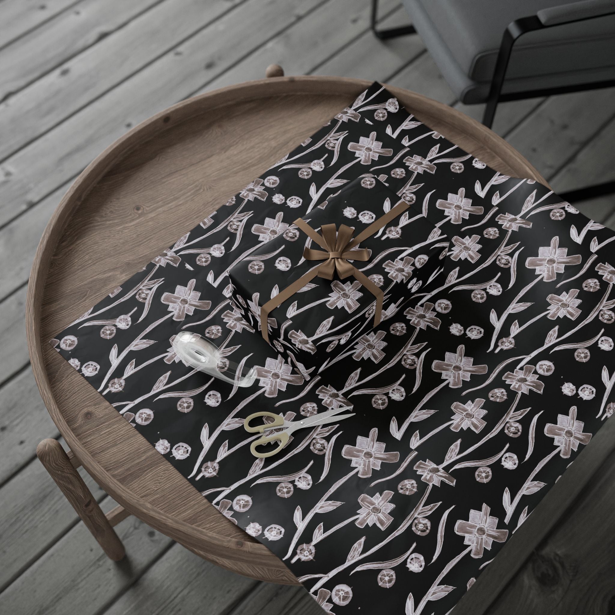 Floral Noir Wrapping Paper — Elegant Black & White Flower Gift Wrap