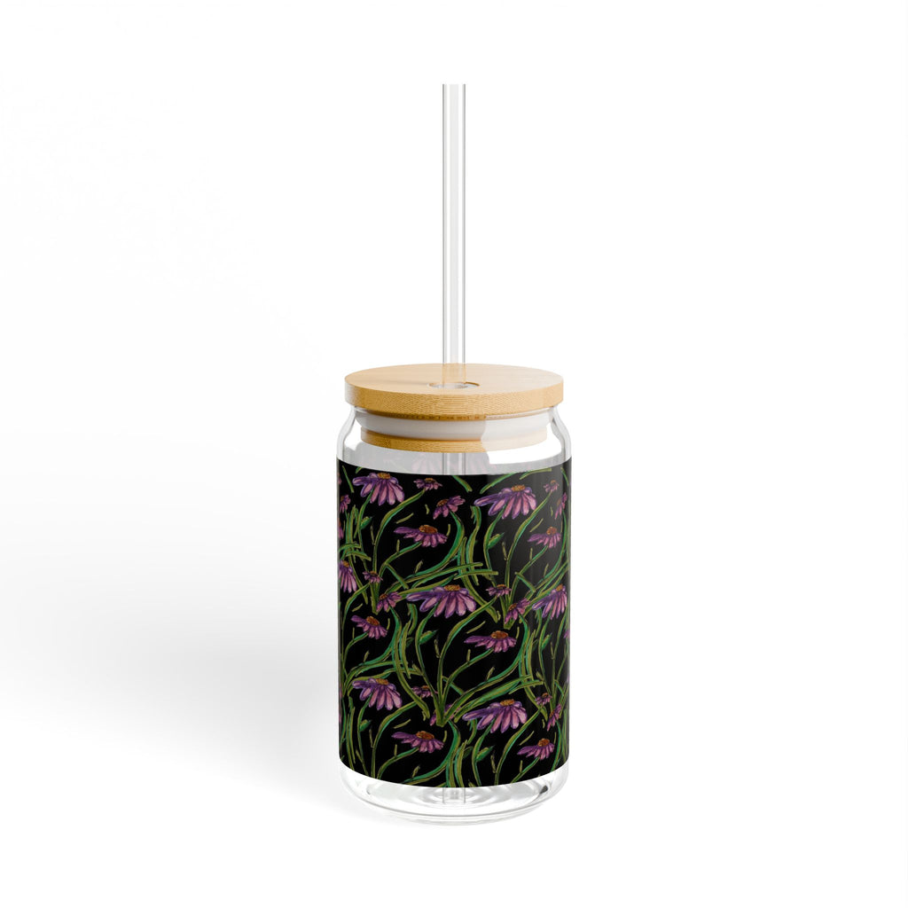 16oz Floral Sipper Glass with Purple Coneflower Pattern
