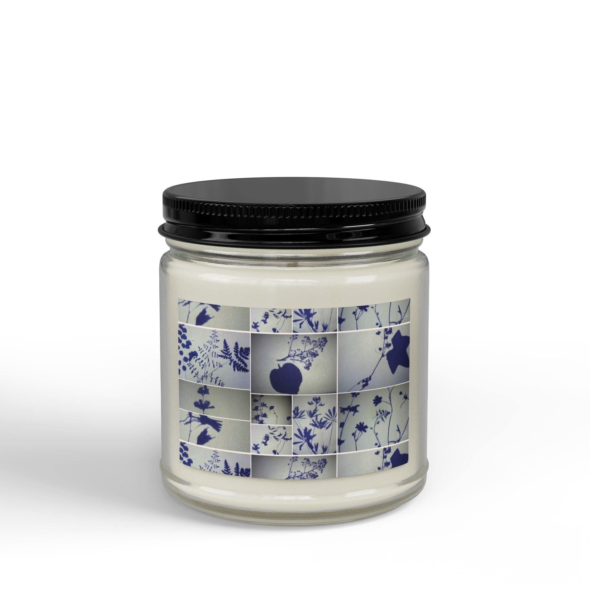 Soy Candle — Blue Floral Patchwork Scented Jar (4oz & 9oz)