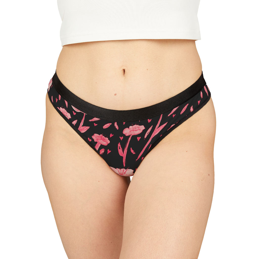 Floral Noir Women's Thong — Pink Rose All-Over-Print Lingerie