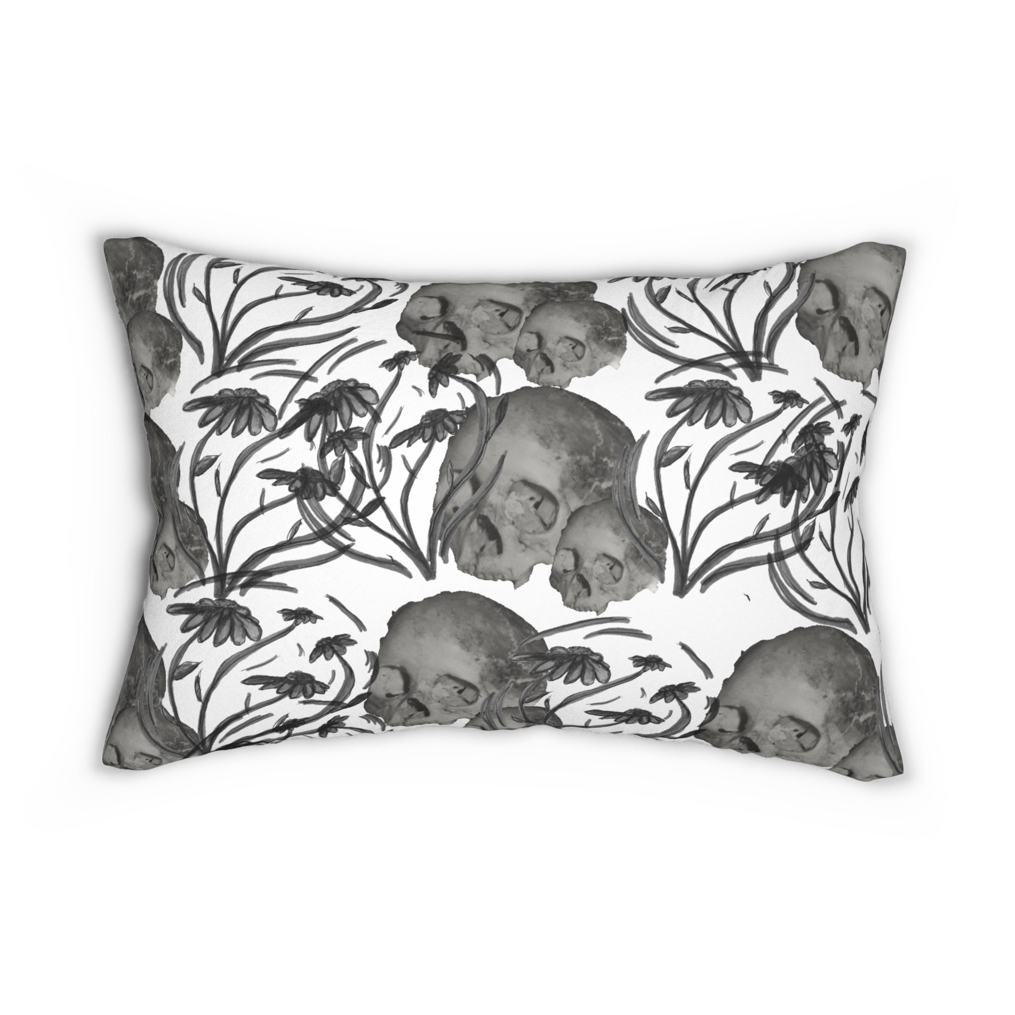 Skull & Thistle Lumbar Pillow — Gothic Floral Spun Polyester Accent Pillow