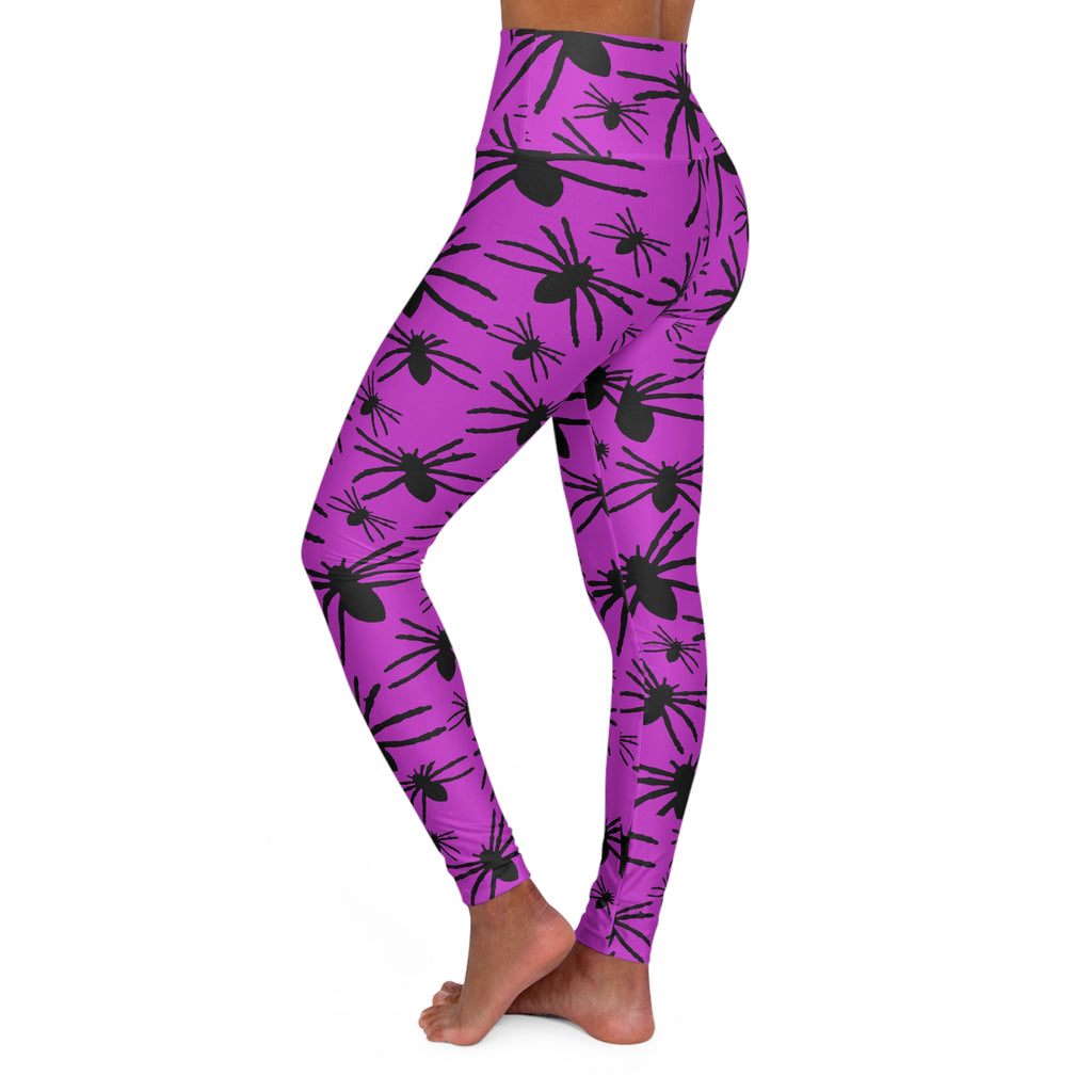 Spider Floral High-Waist Yoga Leggings — Purple All-Over Print