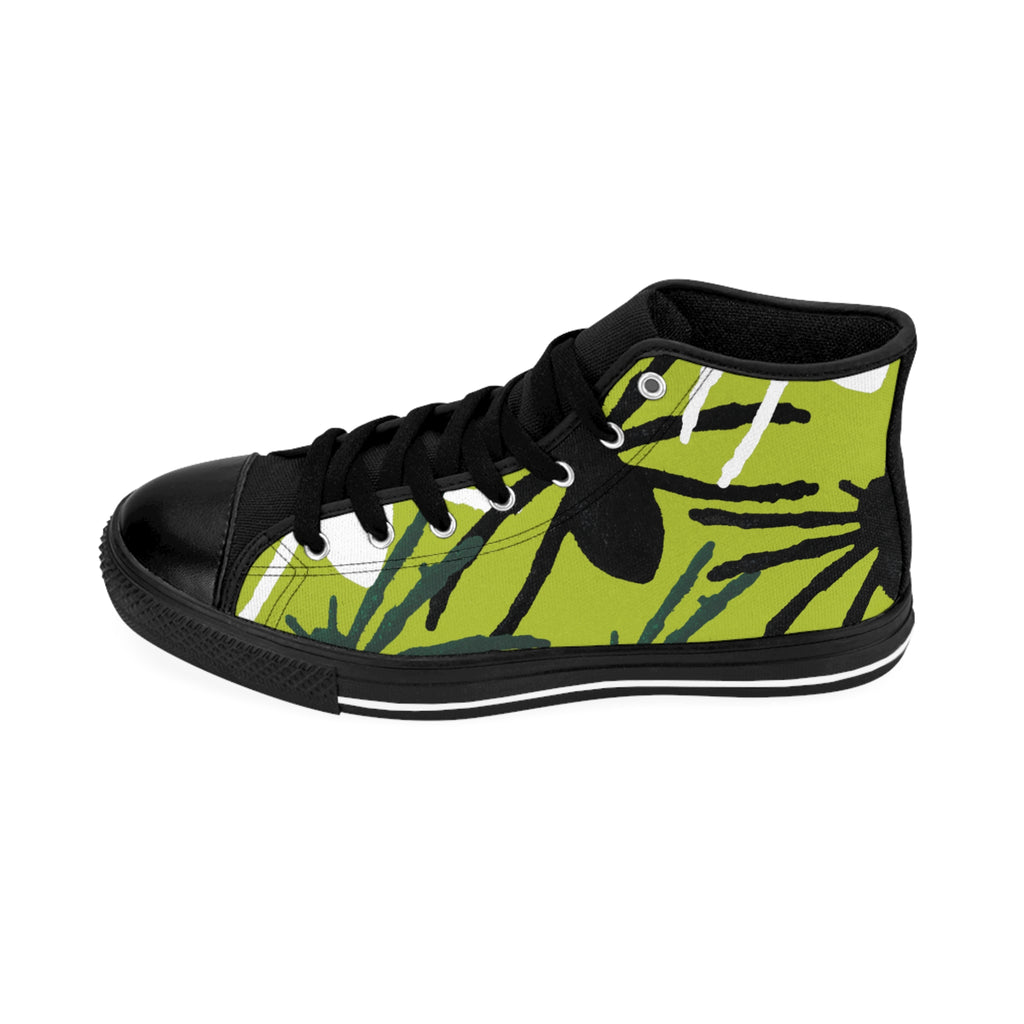 Women's High-Top Sneakers — Green Tropical Floral Print