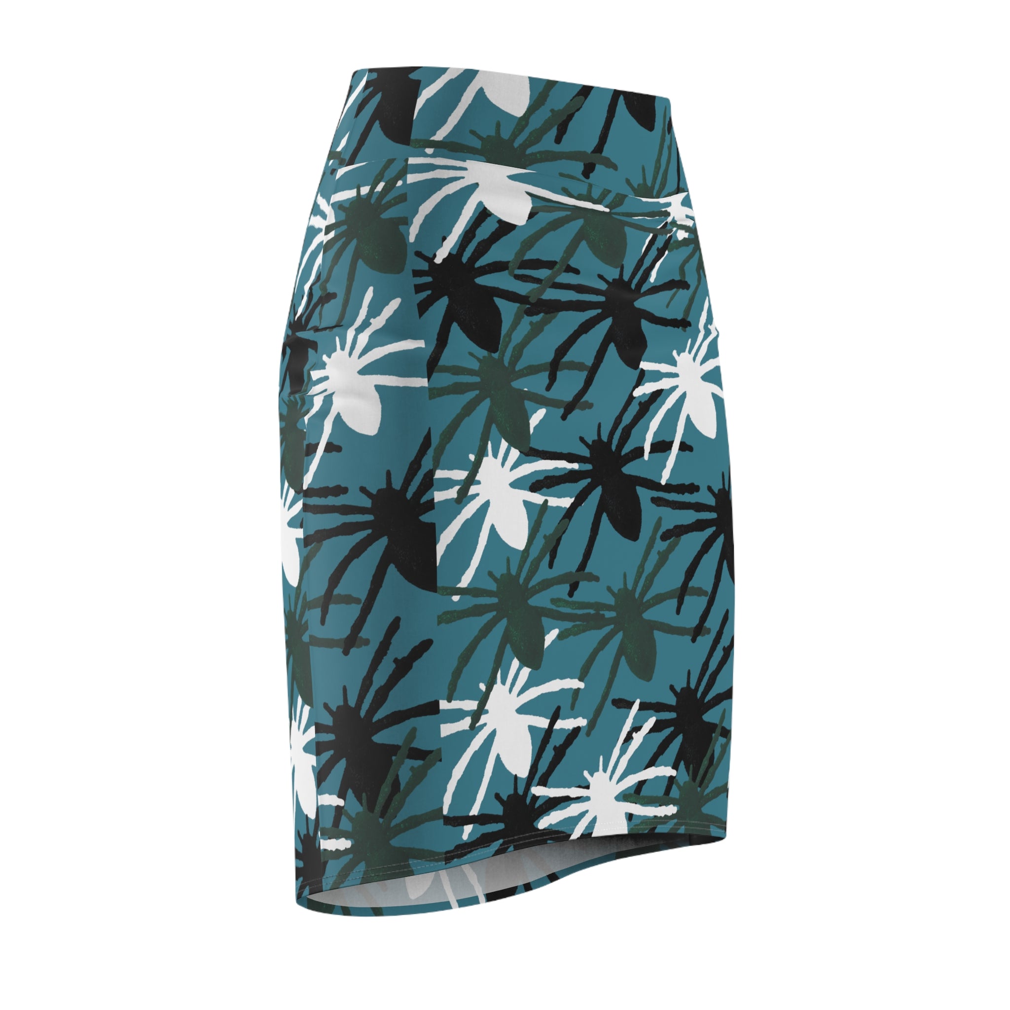 Teal Floral Spiderprint Pencil Skirt — All-Over Print Women’s Skirt