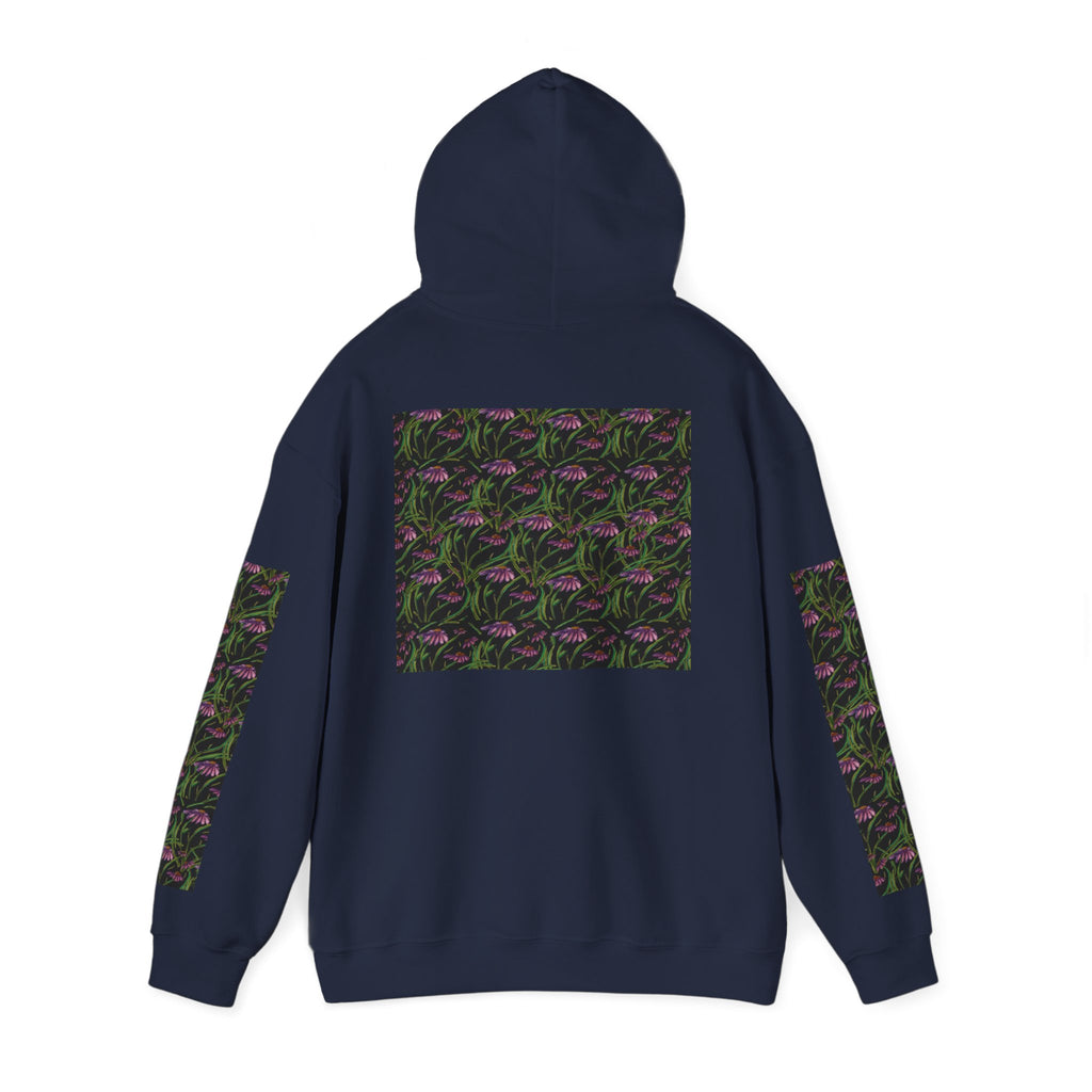 Floral Nightshade Pattern Hoodie — Dark Purple Botanical Print Sweatshirt
