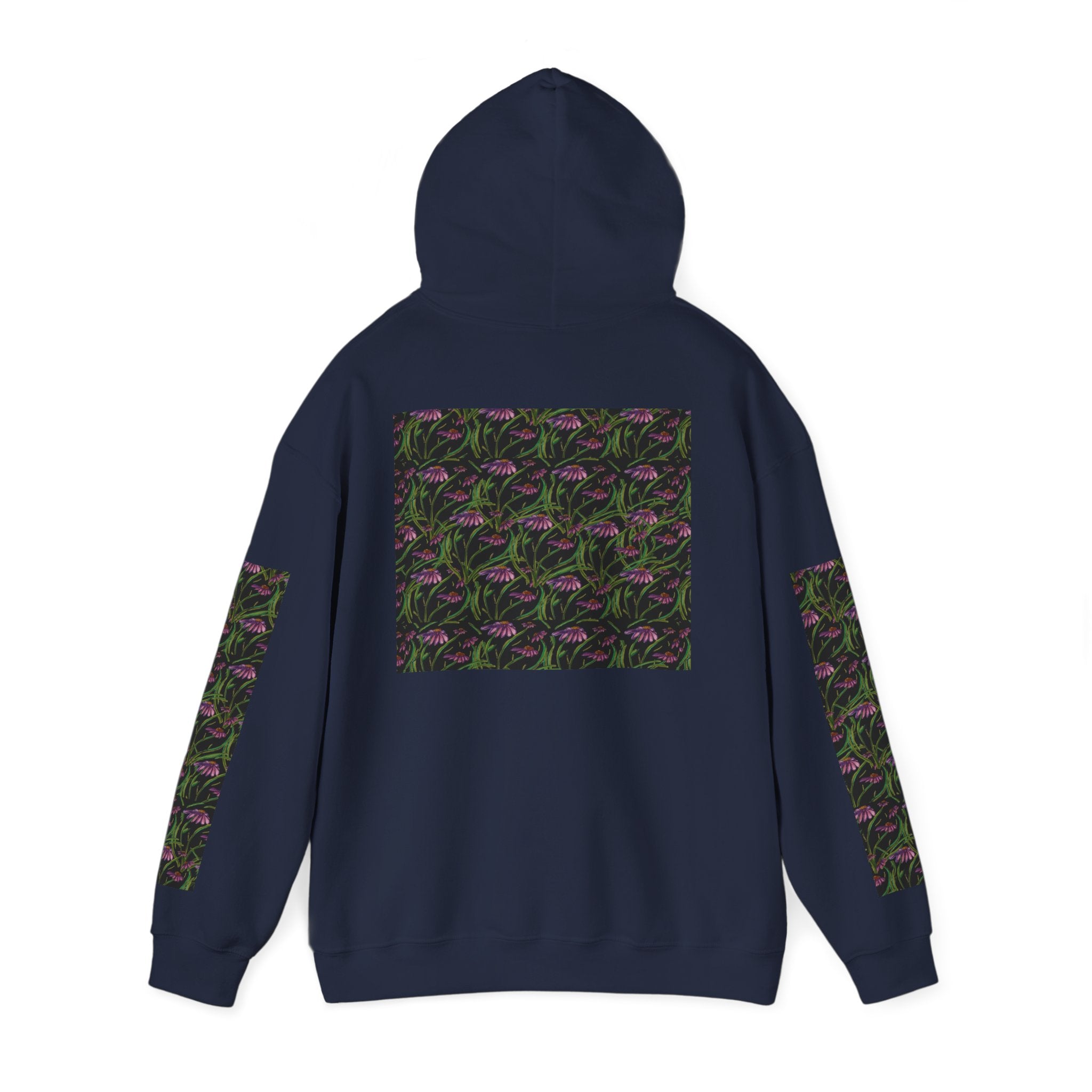 Floral Nightshade Pattern Hoodie — Dark Purple Botanical Print Sweatshirt