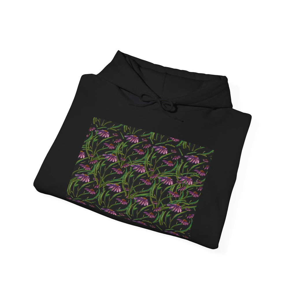 Floral Nightshade Pattern Hoodie — Dark Purple Botanical Print Sweatshirt