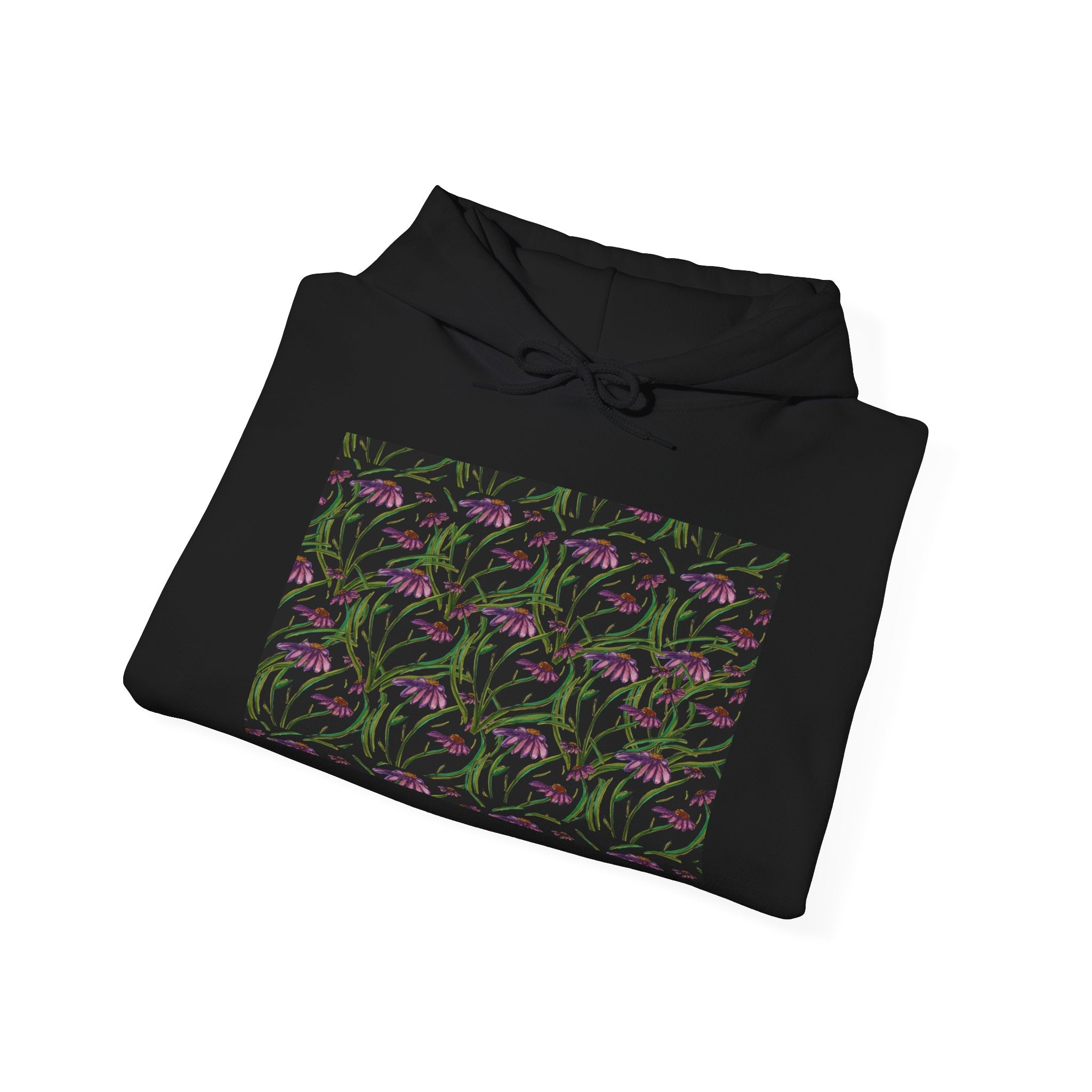 Floral Nightshade Pattern Hoodie — Dark Purple Botanical Print Sweatshirt