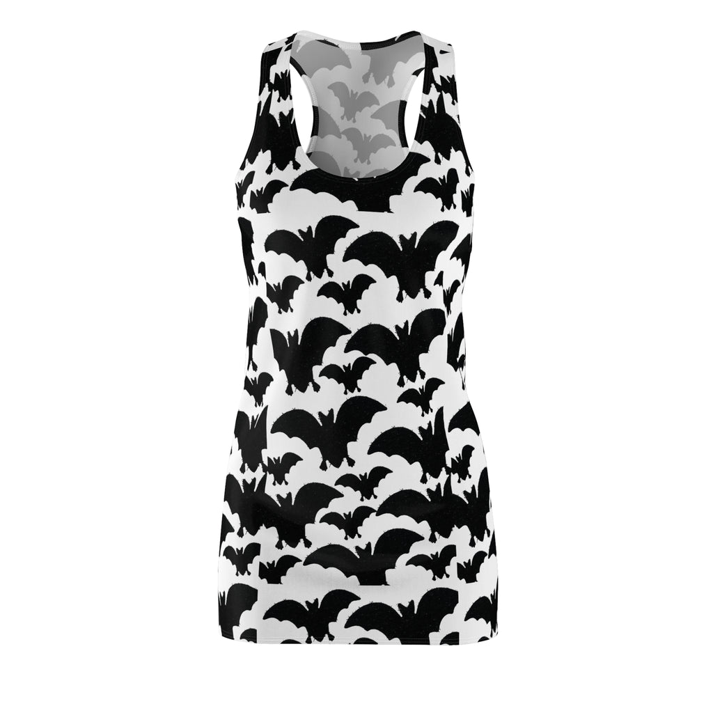 Bat Pattern Racerback Dress — Black & White Gothic Halloween Sundress