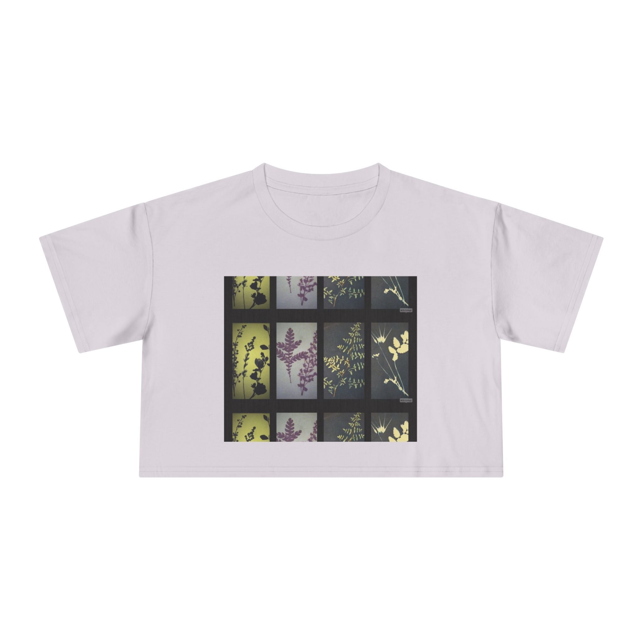 Botanical Grid Women's Crop Tee — Vintage Floral Silhouette Top
