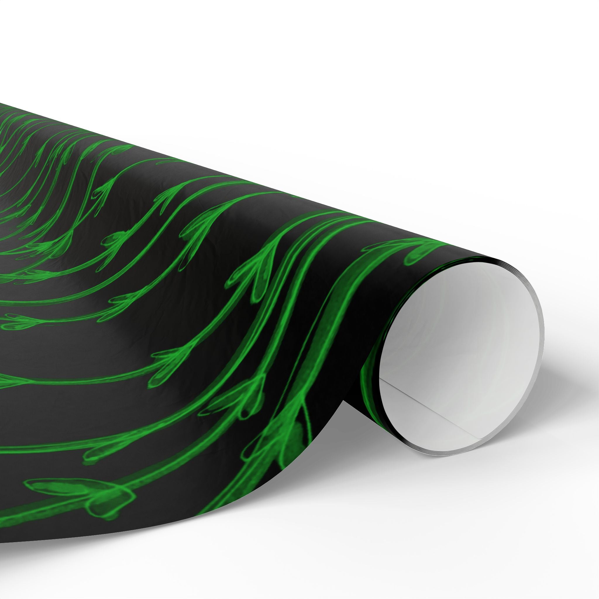 Botanical Black & Neon Green Wrapping Paper — Floral Gift Wrap for Gothic, Eco-Chic & Halloween Occasions