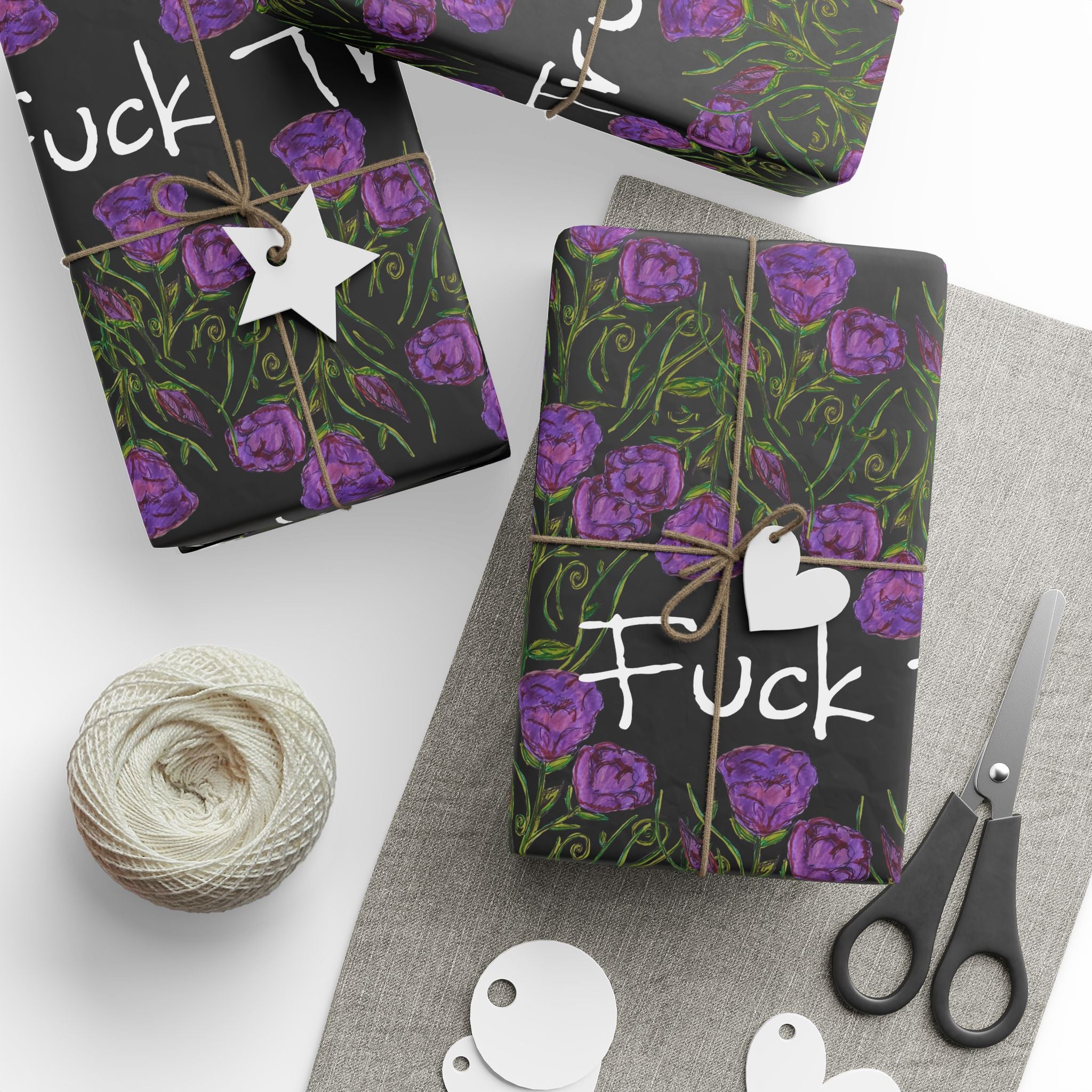 Wrapping Paper — 'Fuck Trump' Purple Roses Pattern