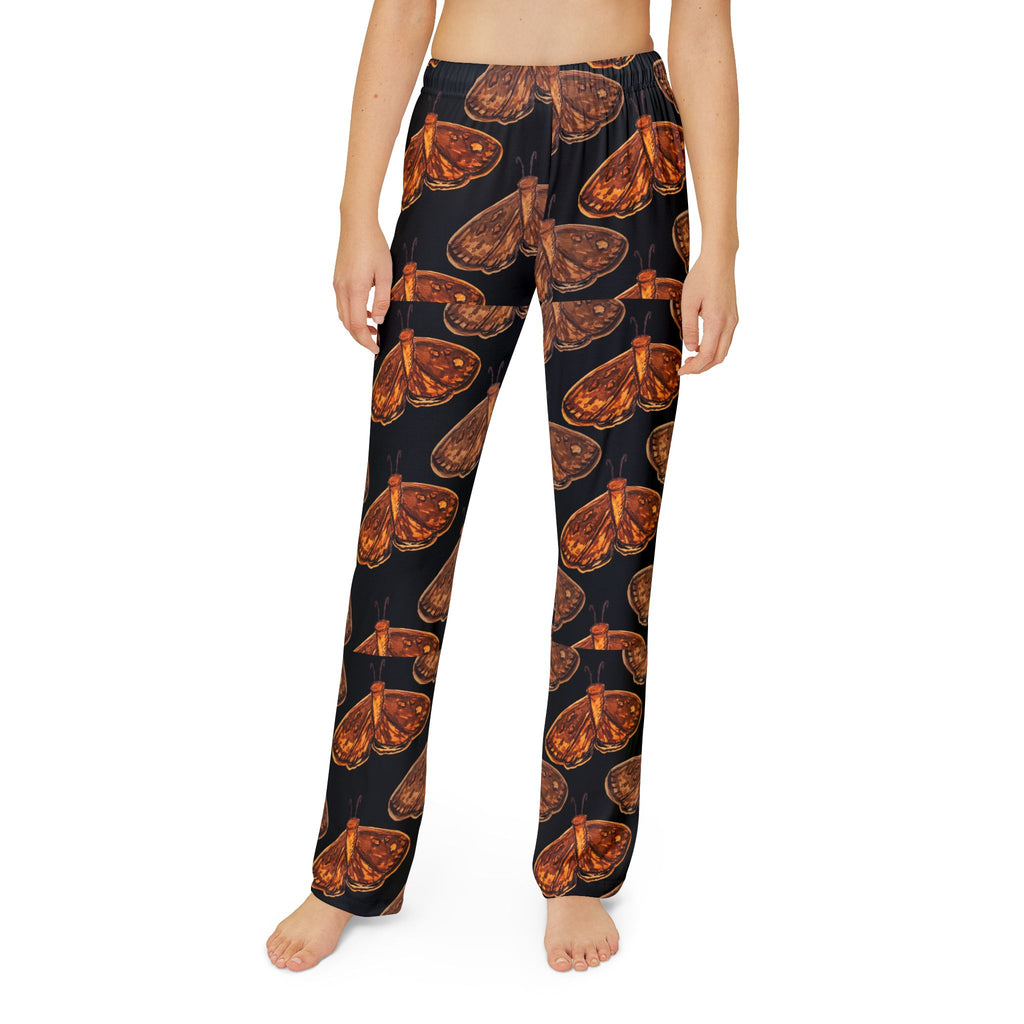Kids Lounge Pants — Orange Moth All-Over Print Cozy Pajama Pants