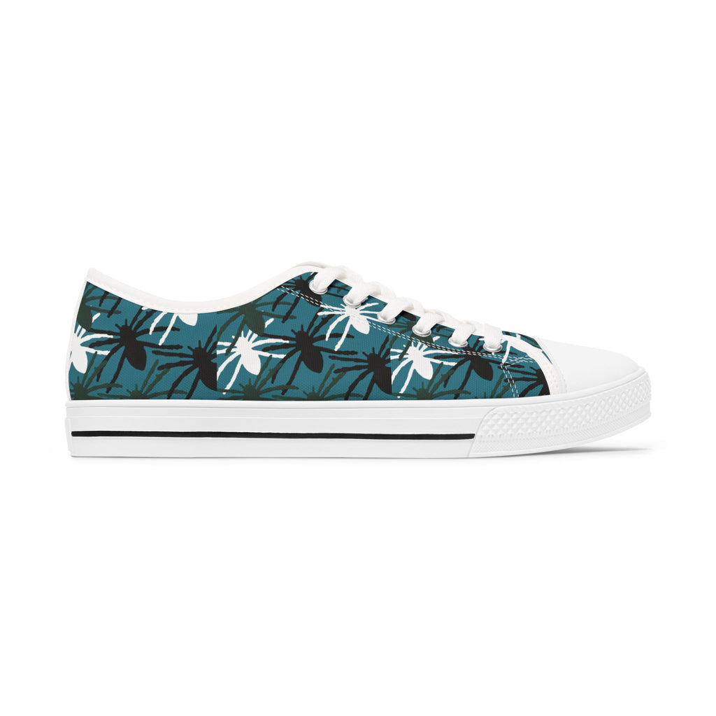 Tropical Palm Low Top Sneakers — Teal Floral Canvas Shoes for Women