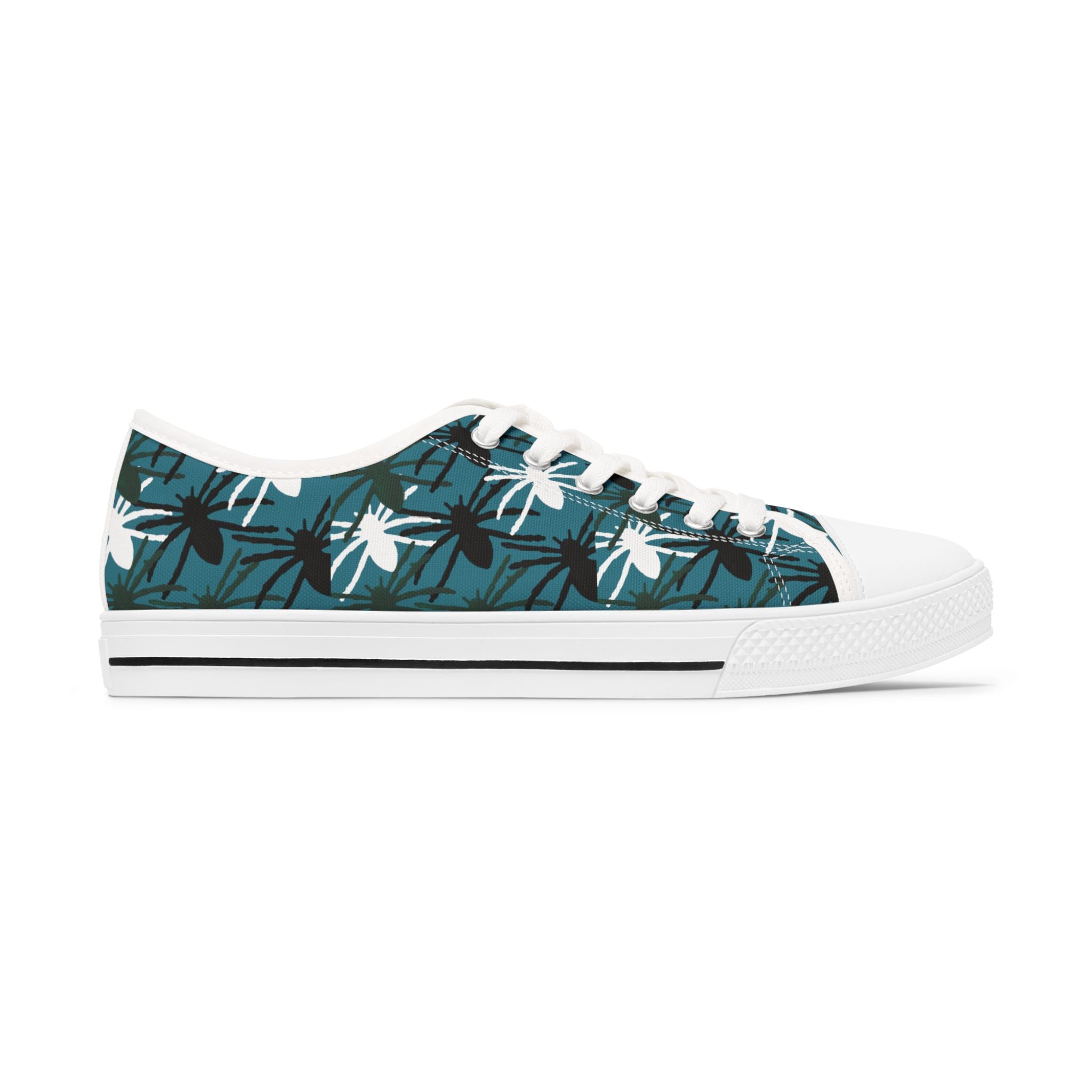 Tropical Palm Low Top Sneakers — Teal Floral Canvas Shoes for Women